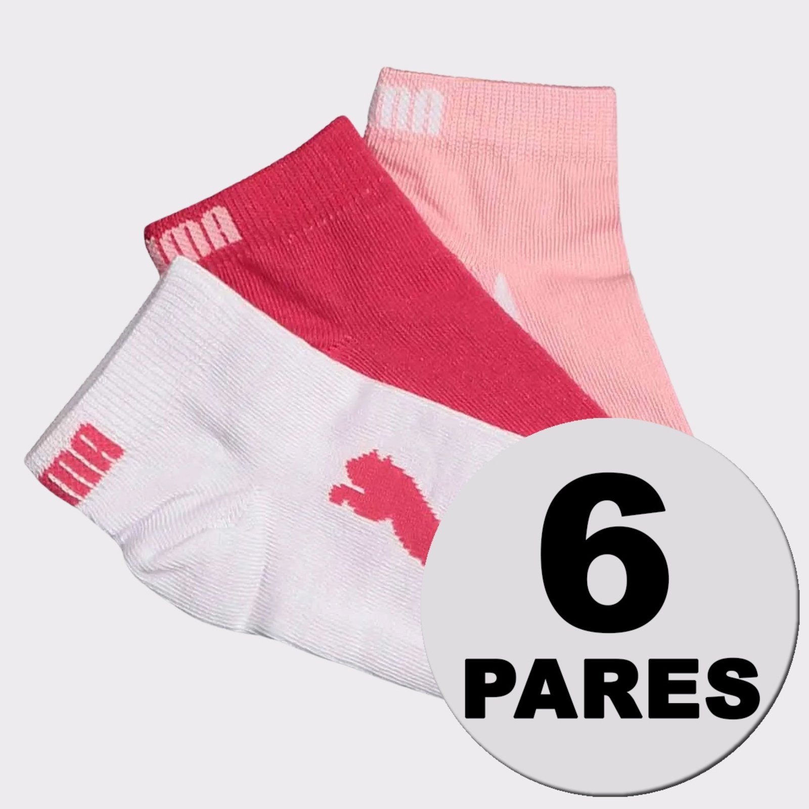 Imagem principal Kit Meias Puma Sapatilha 6 Pares Branca Rosa e Vermelha Puma branco rosa