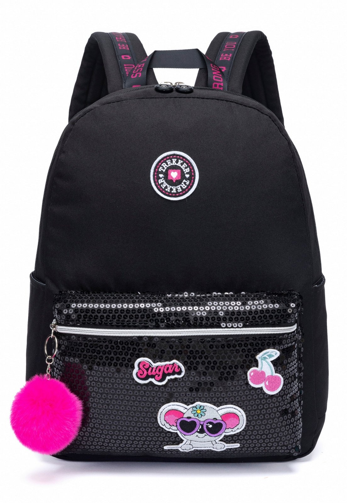 Imagem principal Mochila Trekker Feminina Reforçada Escolar Casual Chaveiro Brilho TREKKER preto