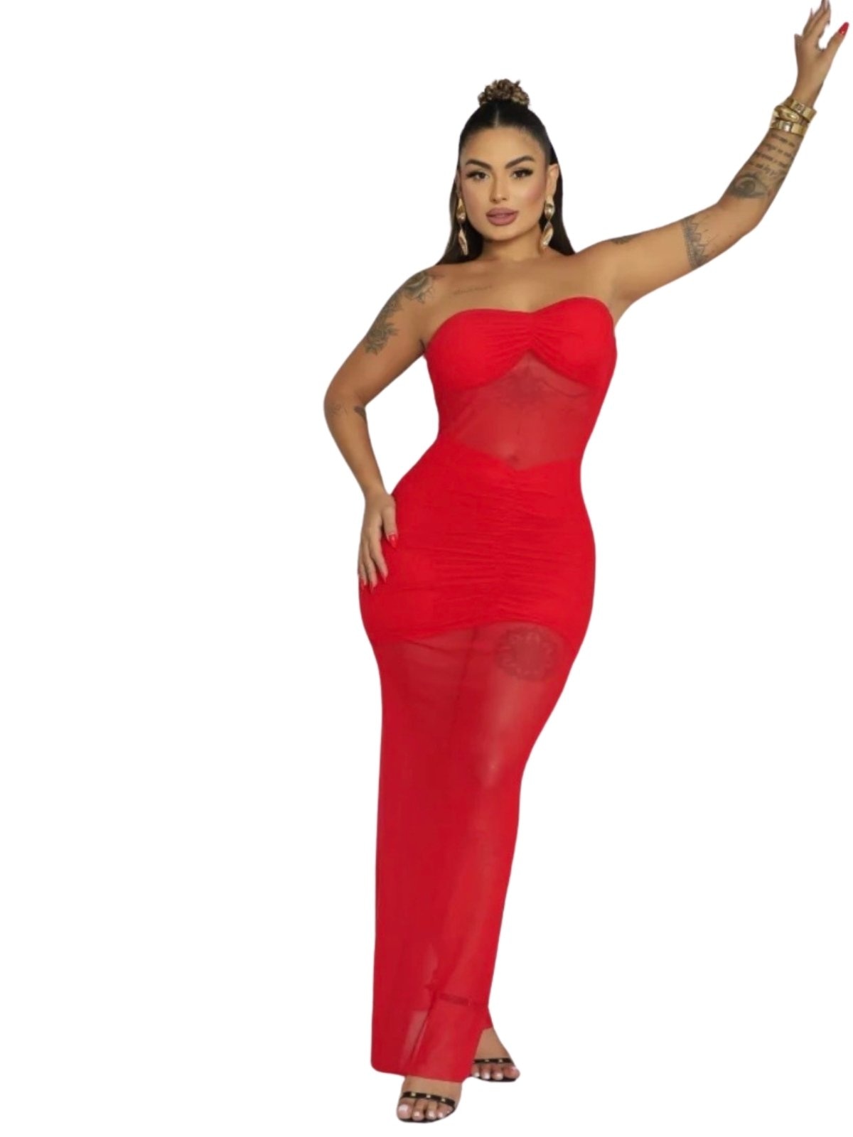 Imagem principal Vestido Summer Body Festa Longo Transparente Sensual Tomara Que Caia Summer Body vermelho