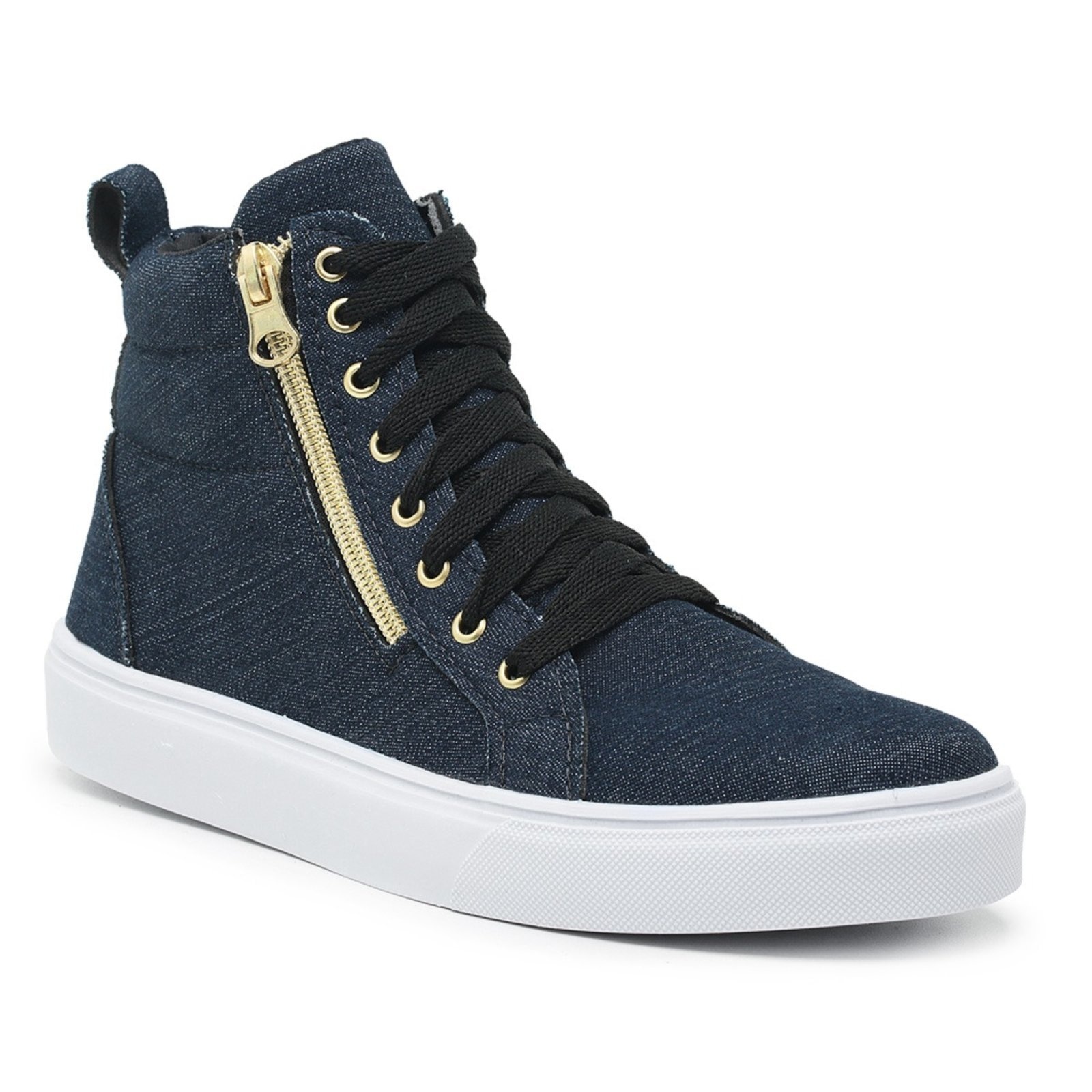Imagem principal Sneaker Tênis Casual Botinha Feminina Cano Alto Sola Alta Emborrachada Zíper Lateral Amarração super shoes jeans
