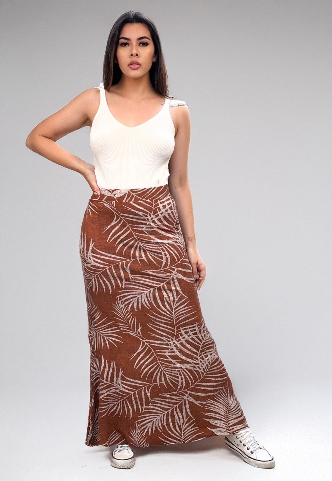 Imagem principal Saia Cabanafree Longa Malha Sereia Estampa Palmas Terra Cabanafree estampado/marrom