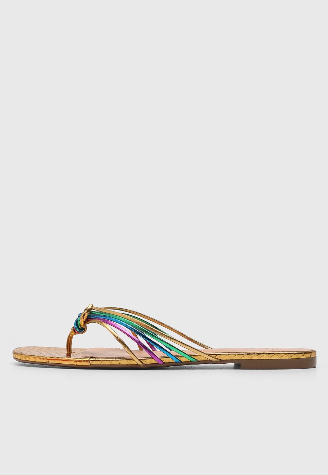 Imagem principal Rasteira Feminina Luiza Barcelos Tiras Multicoloridas Dourada Luiza Barcelos dourado