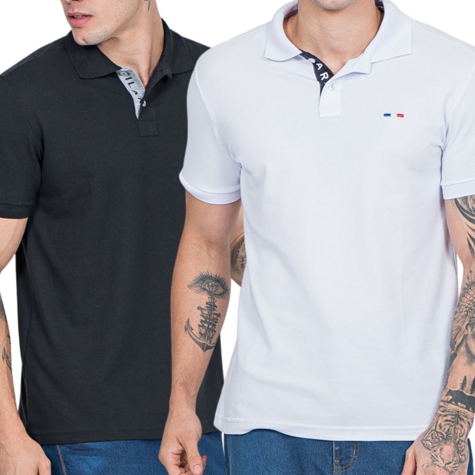 Imagem principal Kit 2 Polos Masculina Básicas Vih Triny Branco e Piquet no Estilo Tommy Bordado França Vih Triny preto