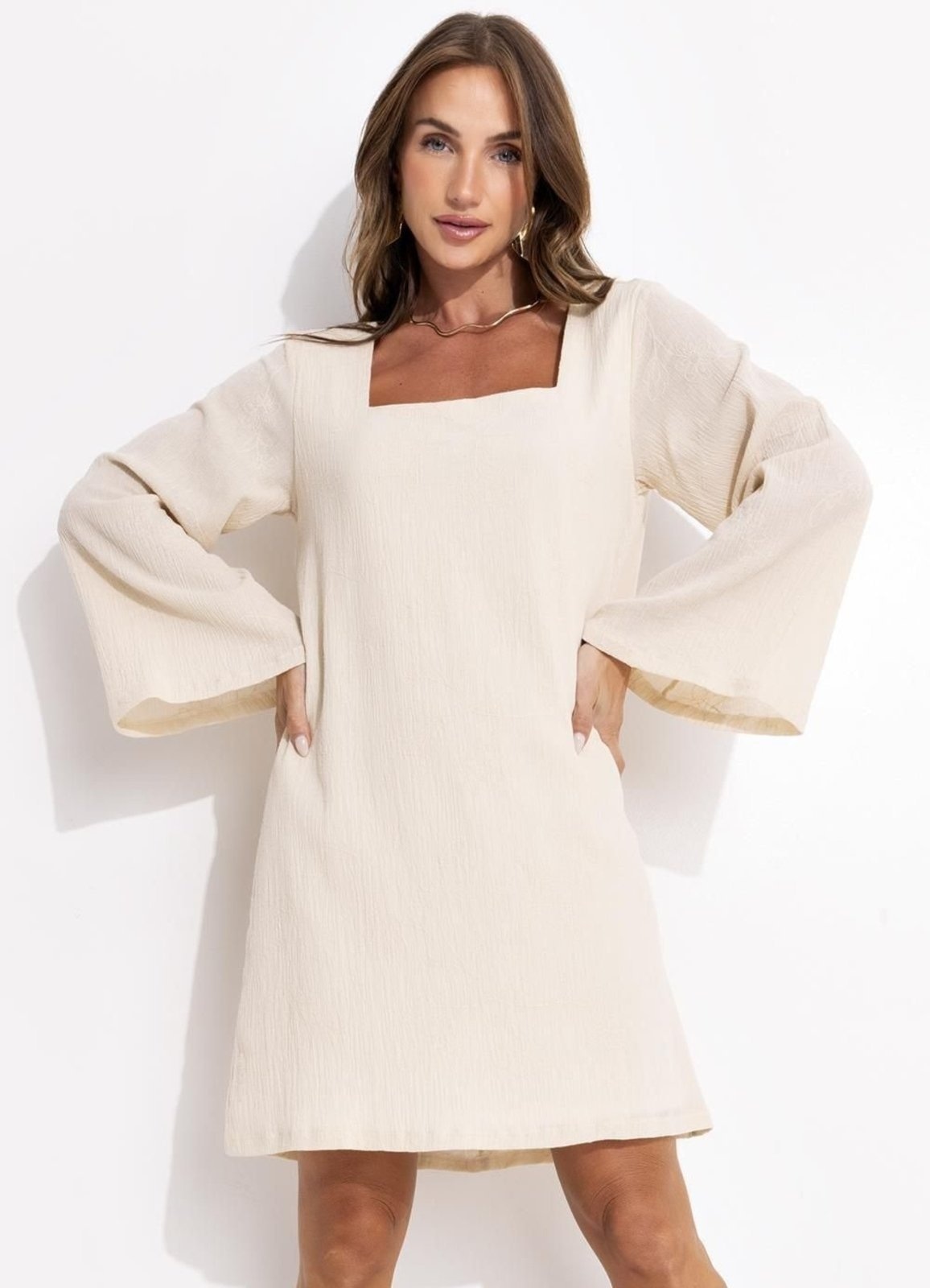 Imagem principal Vestido Gaze De Algodão Bordado Bordado Quintess bege