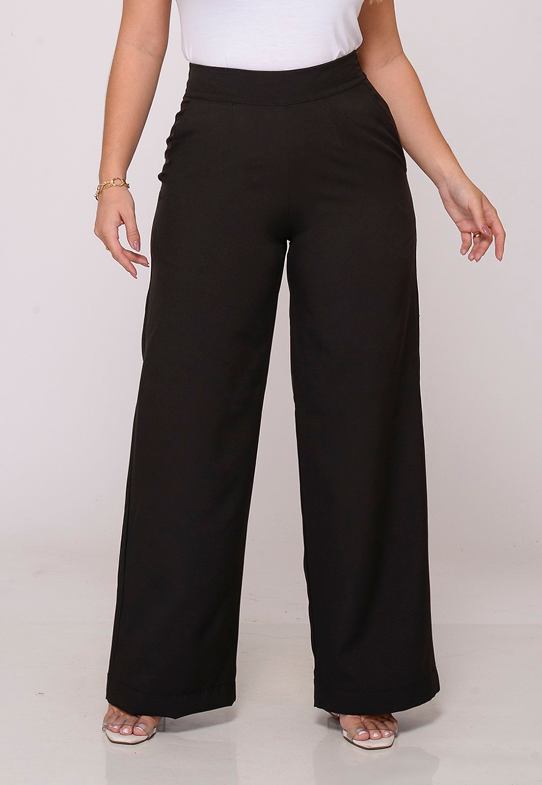 Imagem principal Calça Social Feminina Pantalona Cintura Alta Elegância e Conforto Macaw preto