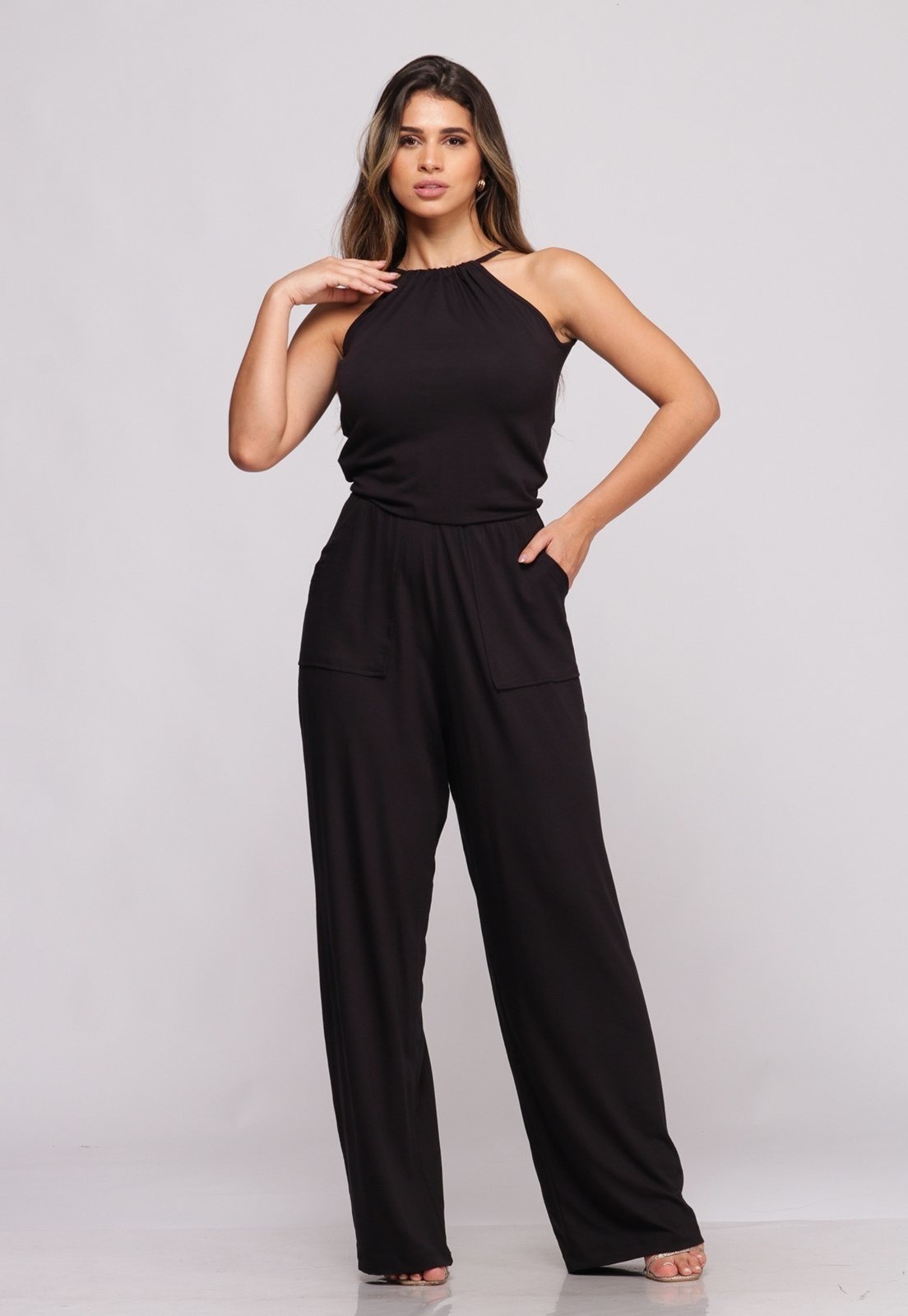 Imagem principal Macacão Pantalona Alças Finas B’Bonnie Larissa BBonnie preto