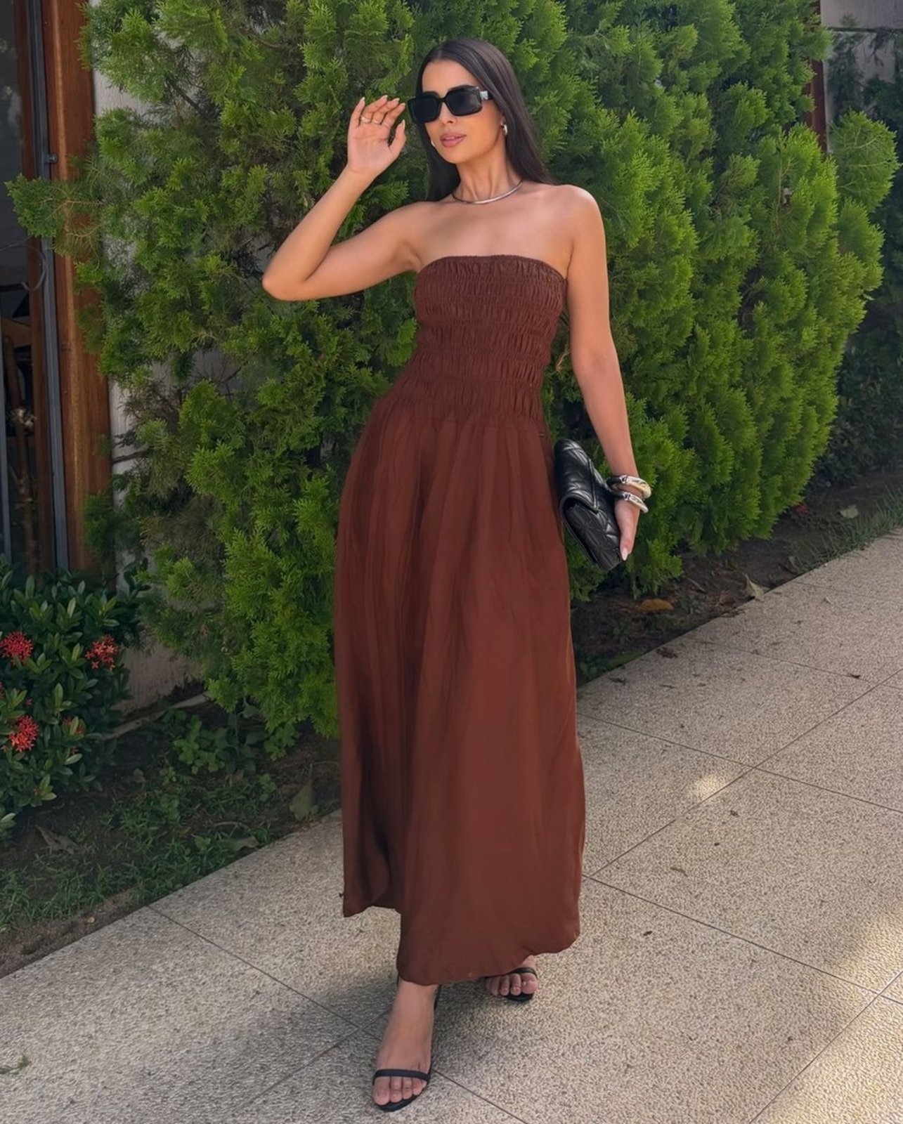 Imagem principal Vestido Midi Sarja Feminino Franzido 25216 Consciência marrom