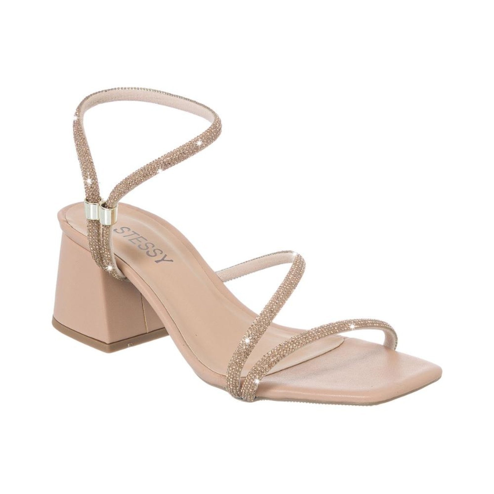 Imagem principal Sandália Feminina Salto Bloco Strass Calce Fácil Confortável Stessy Shoes nude