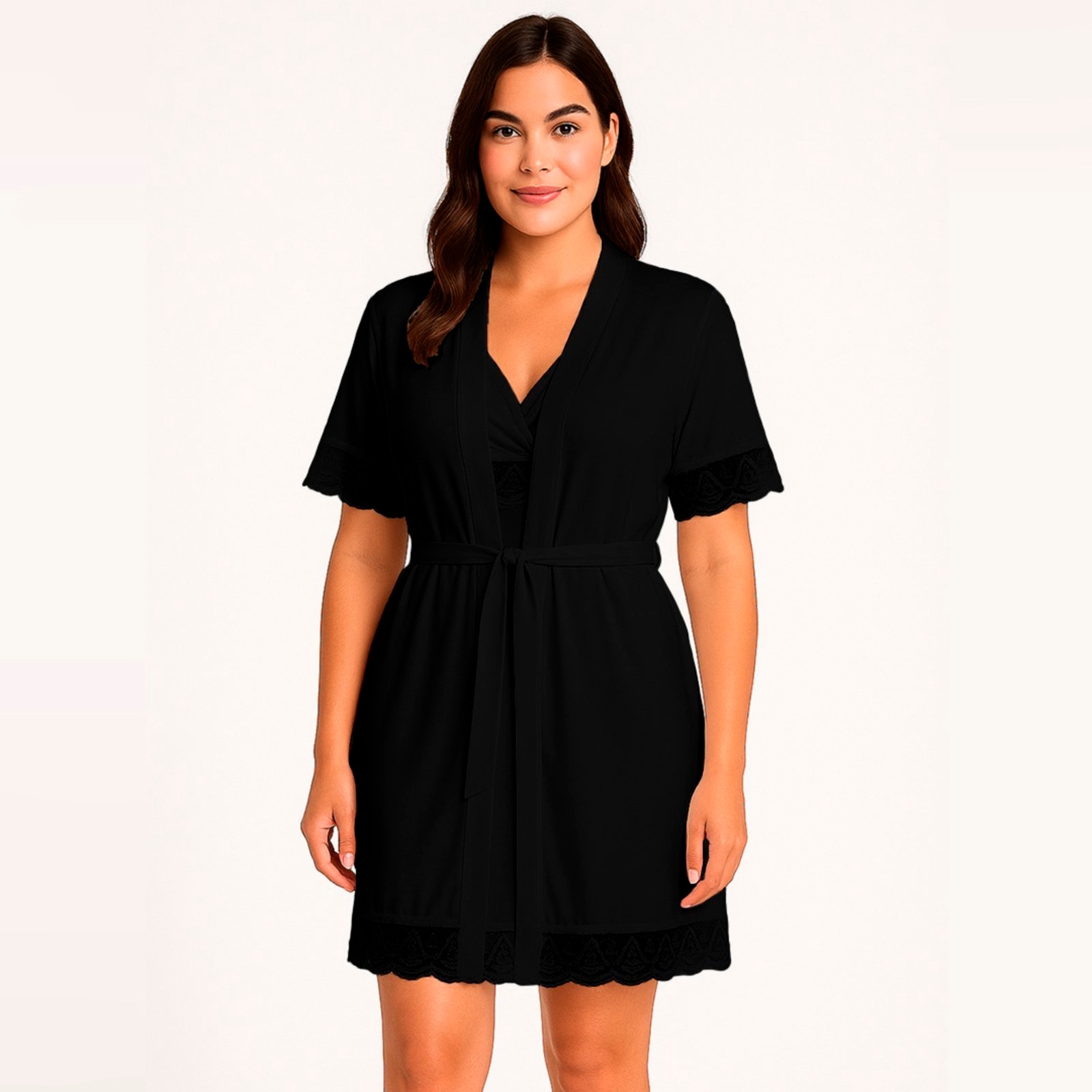 Imagem principal Robe Gabi Lingerie Detalhes Em Renda Noite Sensual Lingerie Confortável Gabi Lingerie preto