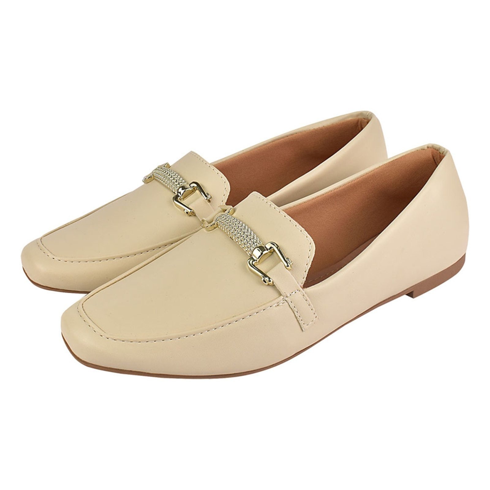 Imagem principal Sapato Feminino Mocassim CM Calçados Bico Quadrado Confort Sapatilha Social Off White Monte Shoes off-white white