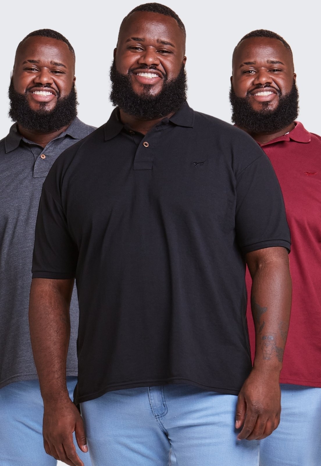 Imagem principal Kit 3 Camisa Polo Masculina Algodão Plus Size Daze Modas Chumbo e Daze Modas cinza/preto/vinho