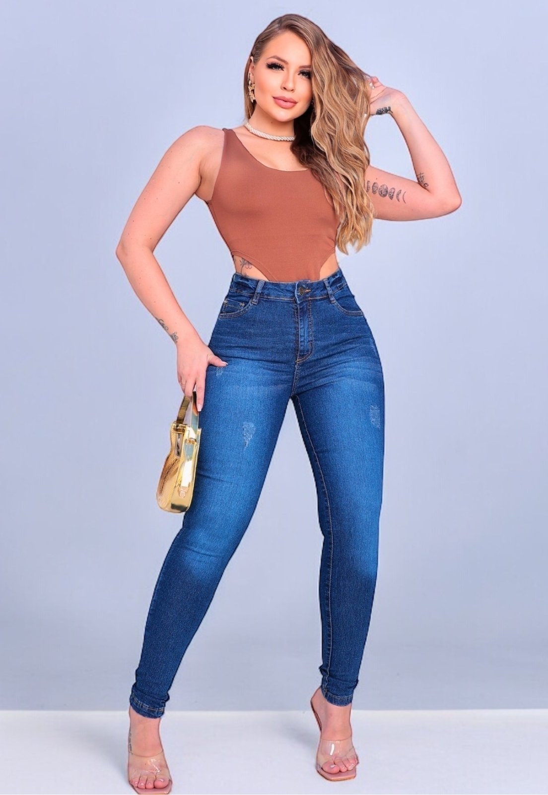 Imagem principal Calça Feminina Jeans Skinny Com Pala Coração Patria Brasil azul