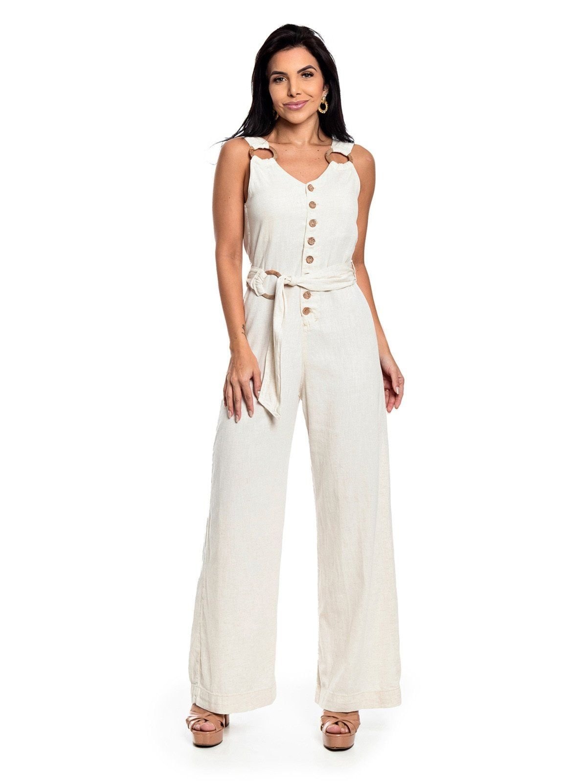 Imagem principal Macacão Restrito Jeans Pantalona de Linho Natural - BEGE Restrito Jeans bege natural