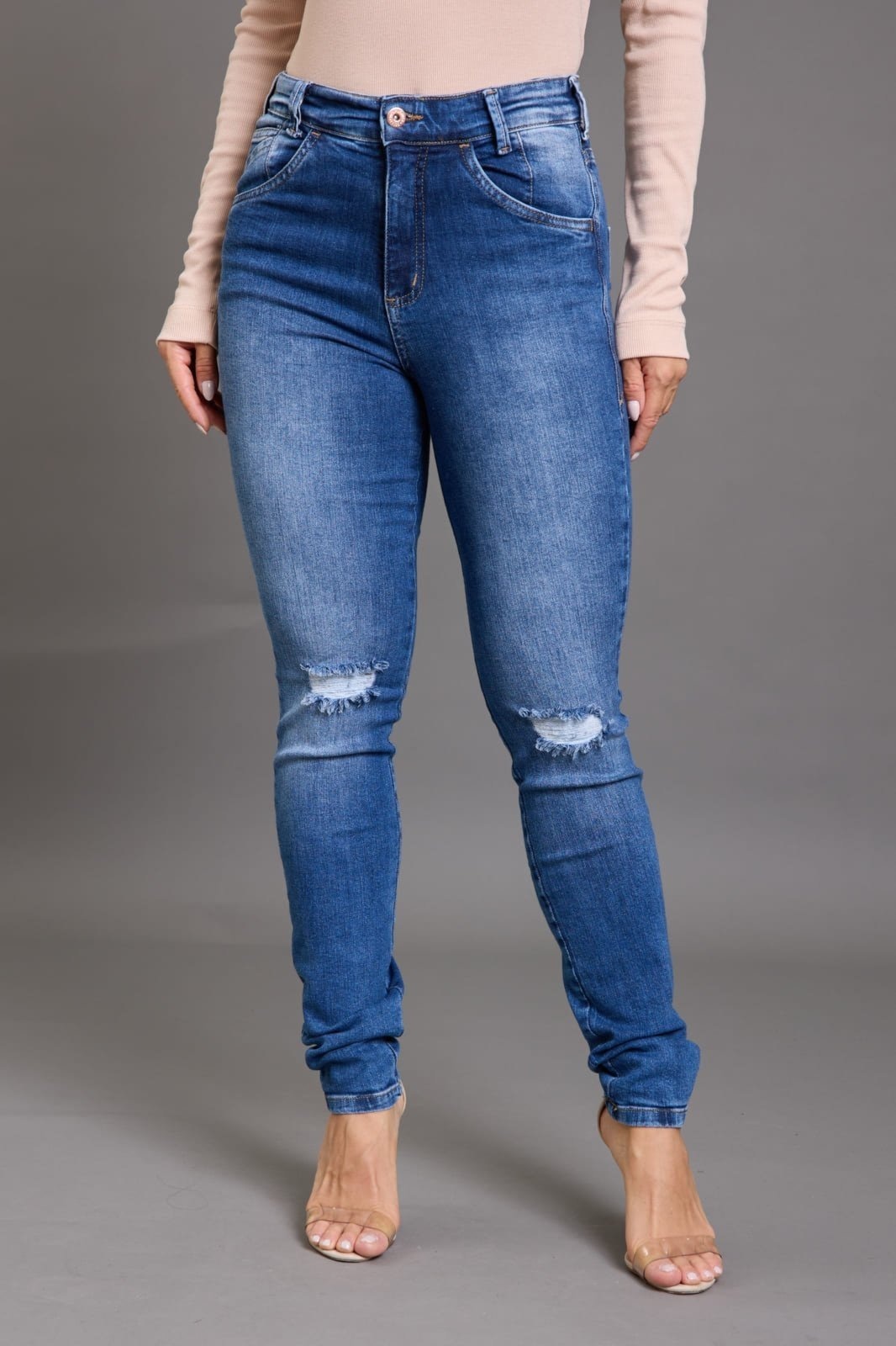 Imagem principal Calça Jeans Skinny Feminina com Rasgos Cintura Alta Lemier Collection LEMIER azul