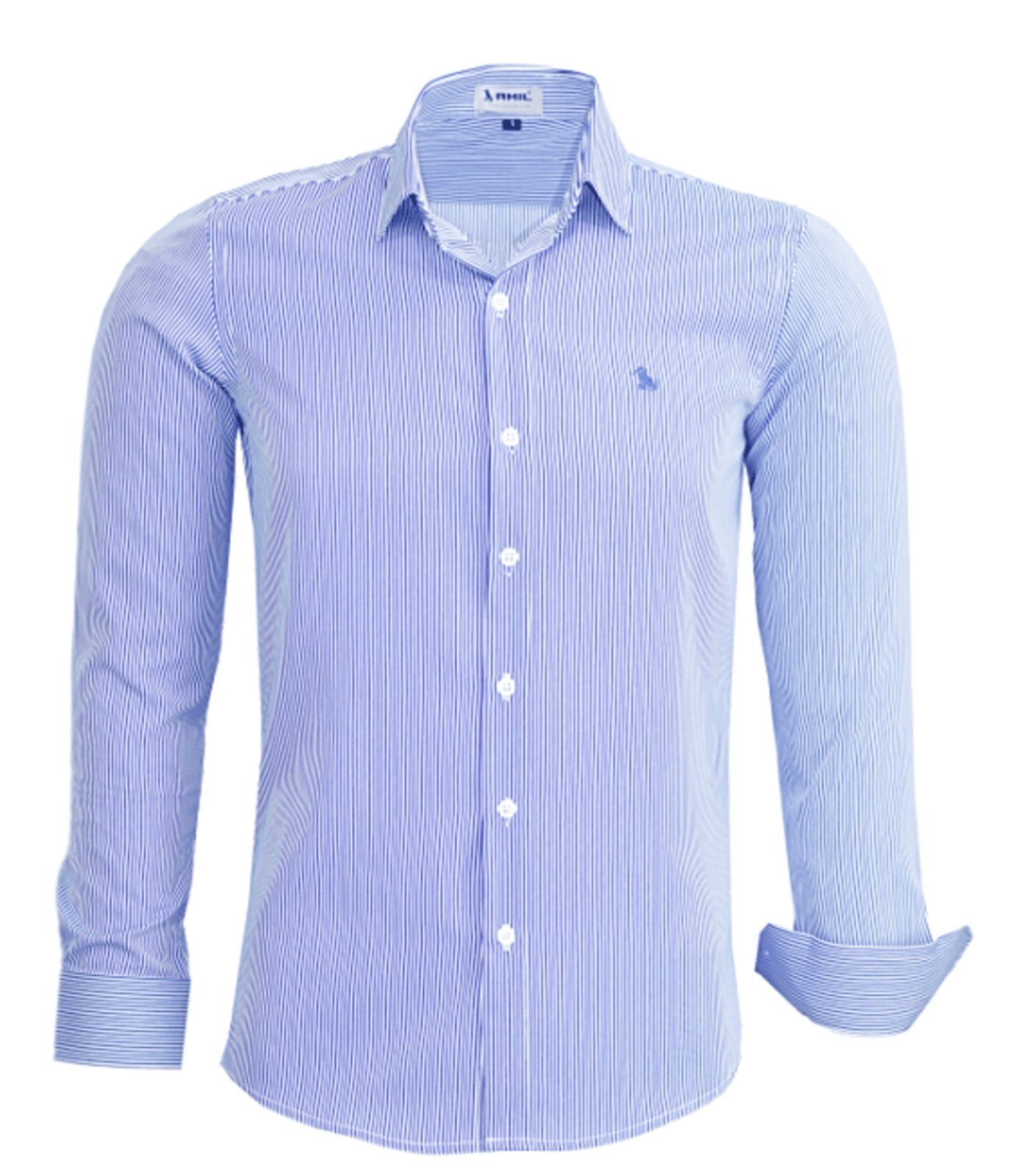 Imagem principal Camisa Social Amil Slim Lisrada Loan Poliéster com Elastano Macia Fácil de Passar M/Longa Luxo Claro Amil azul