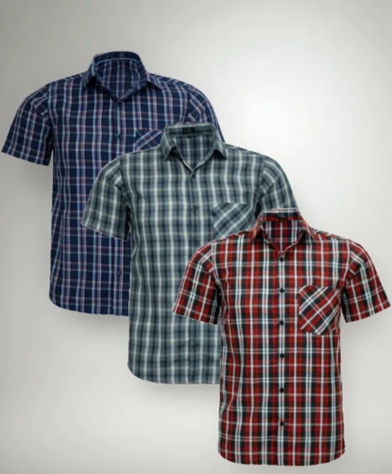 Imagem principal Kit Camisas Xadrez Comfort LBL Poliéster Com Bolso Macia Fácil de Passar Manga Curta Amil azul/azul marinho/vermelho