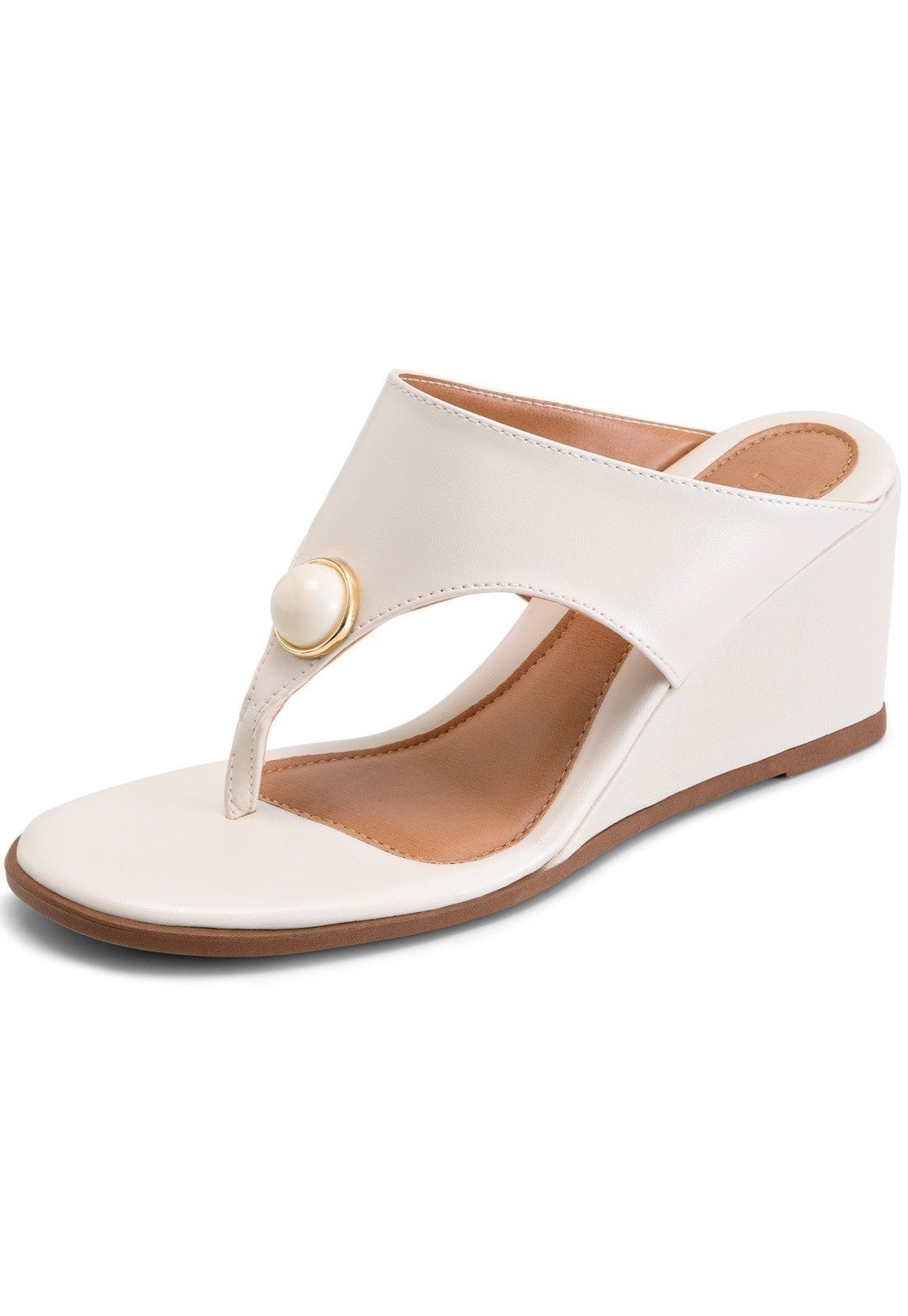 Imagem principal Sandália Feminina Lumiss Anabela De Dedo Bico Redondo Enfeite Esfera Off White LUMISS off-white white