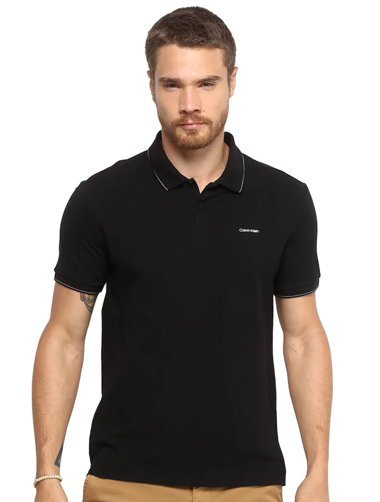 Imagem principal Polo Calvin Klein Masculina Piquet Slim Básica Relevo Preta Calvin Klein preto