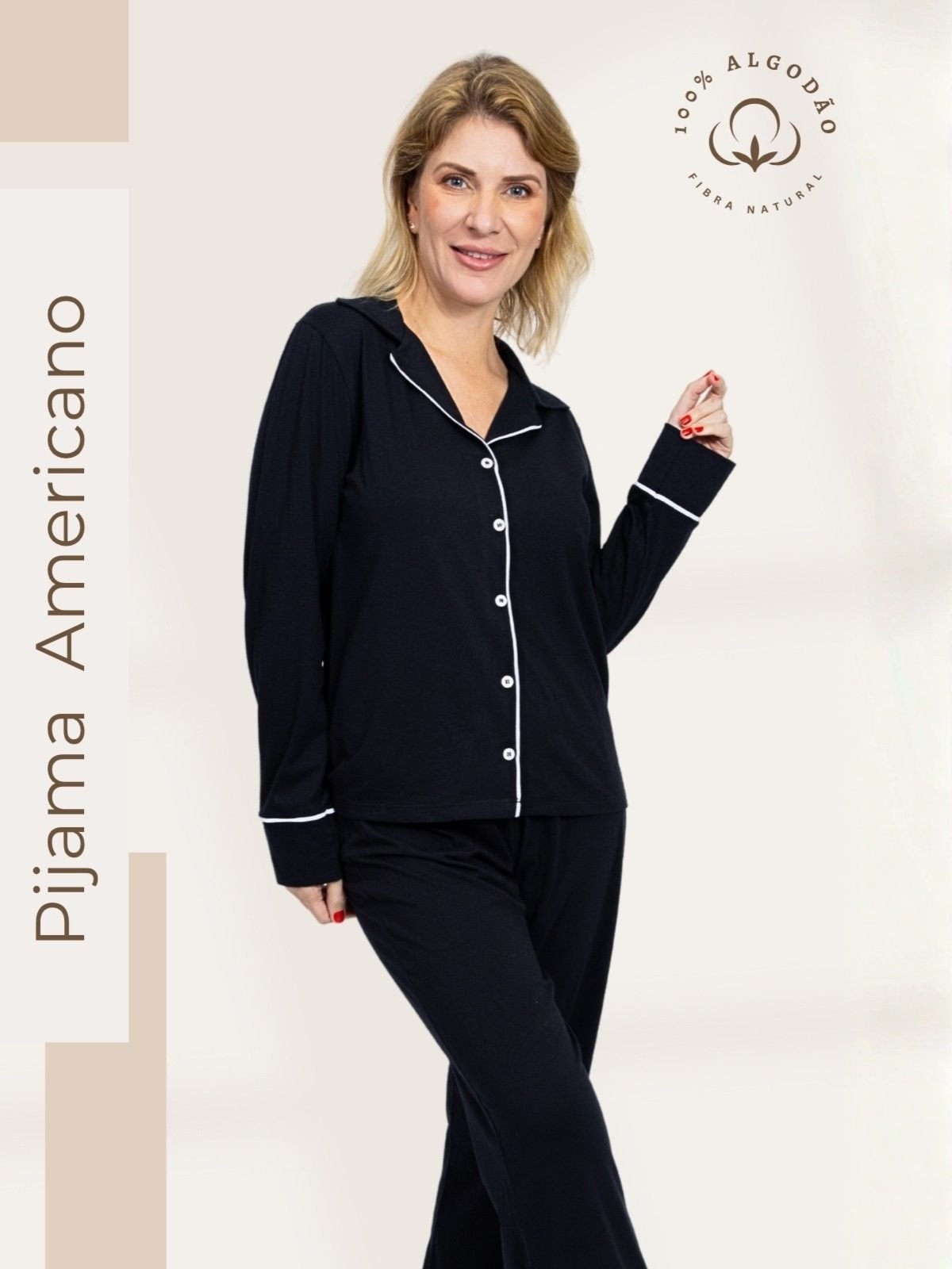 Imagem principal Pijama Algodão Americano Longo Feminino Fernanda Piante preto