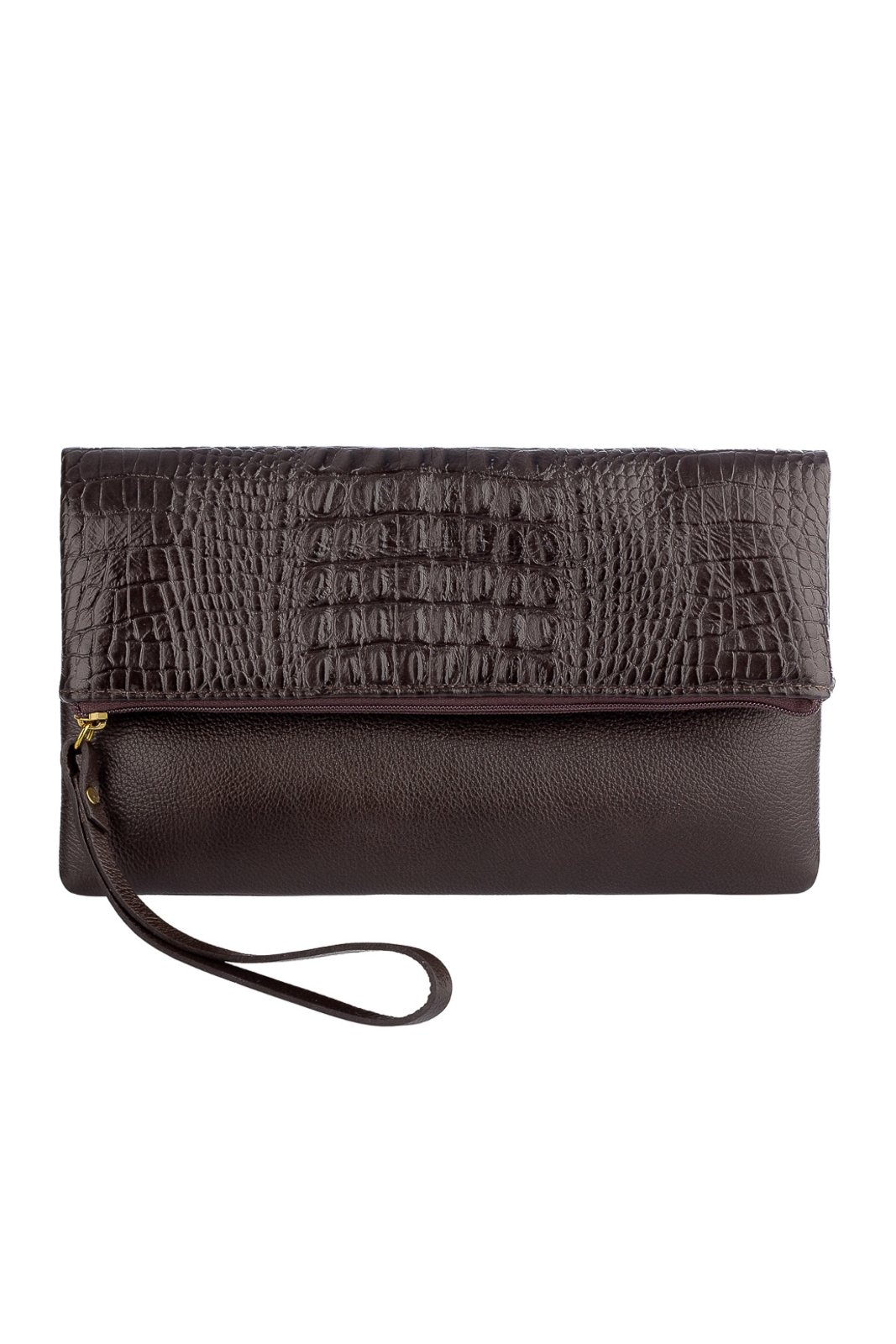 Imagem principal Clutch de couro croco Nikki - Café Andrea Vinci caramelo
