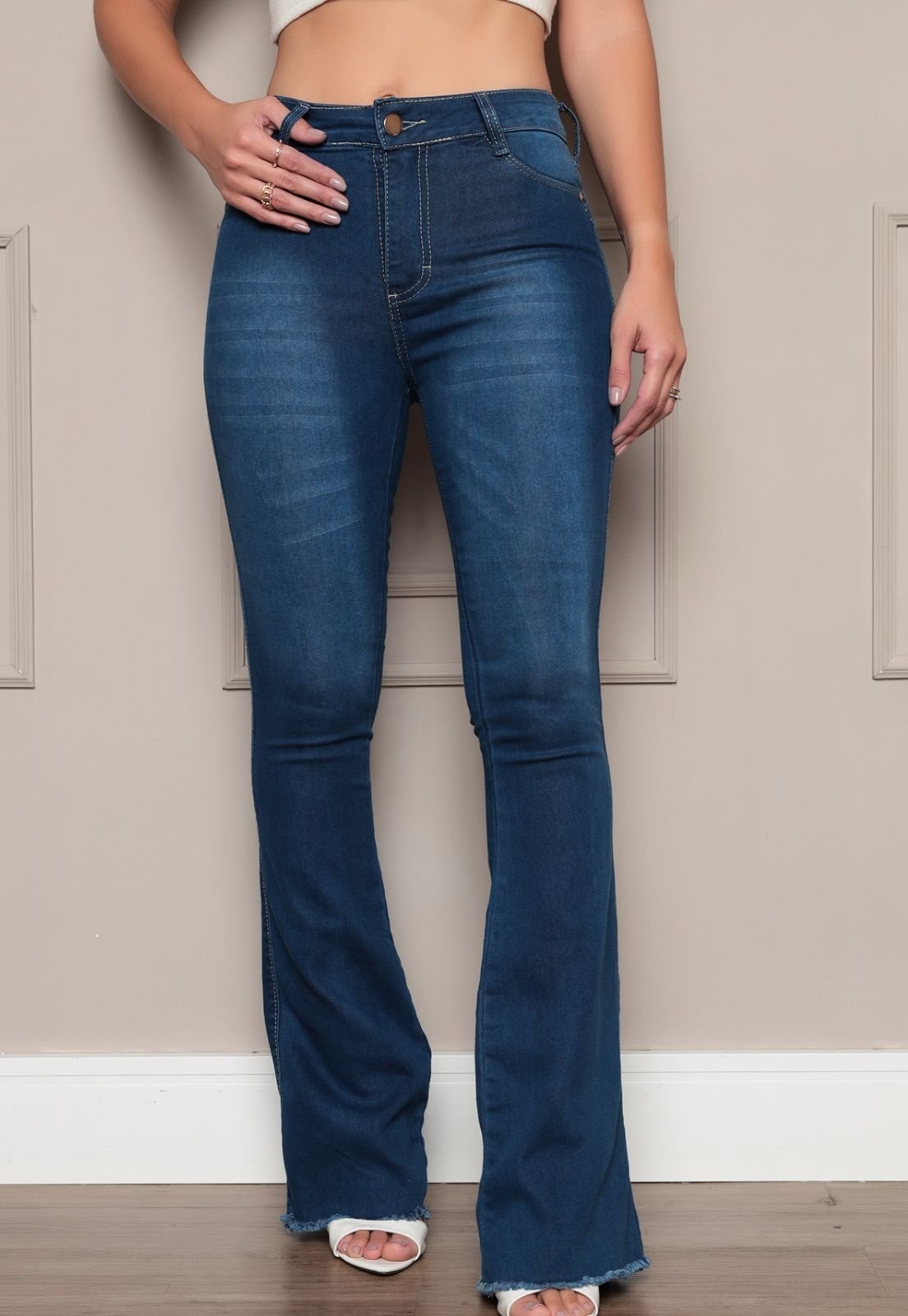 Imagem principal Calça Jeans Feminina SK JEANS Flare Lavagem Escura TEX JEANS azul