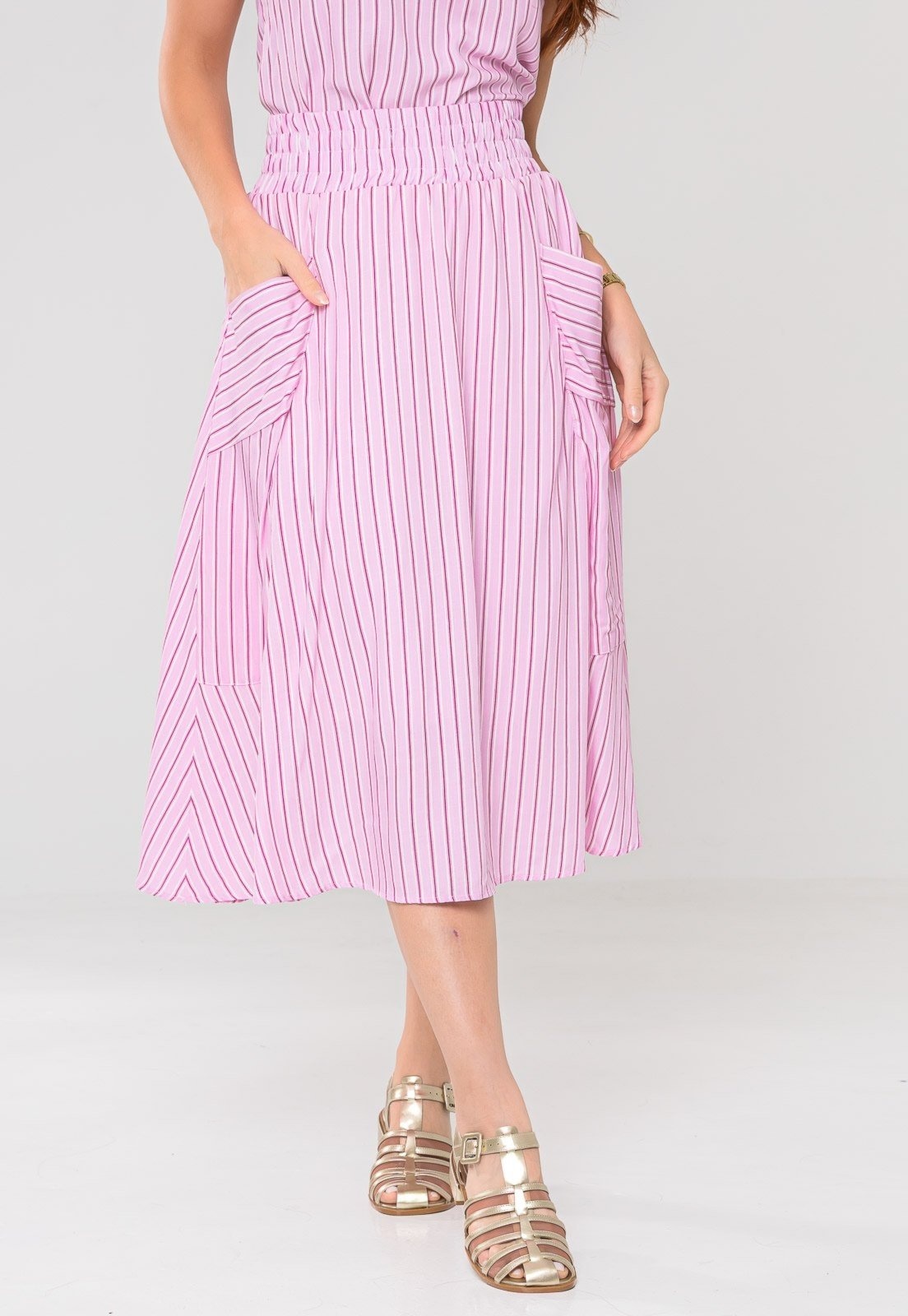 Imagem principal Saia Aura Laís Listrado Luzente Aura rosa