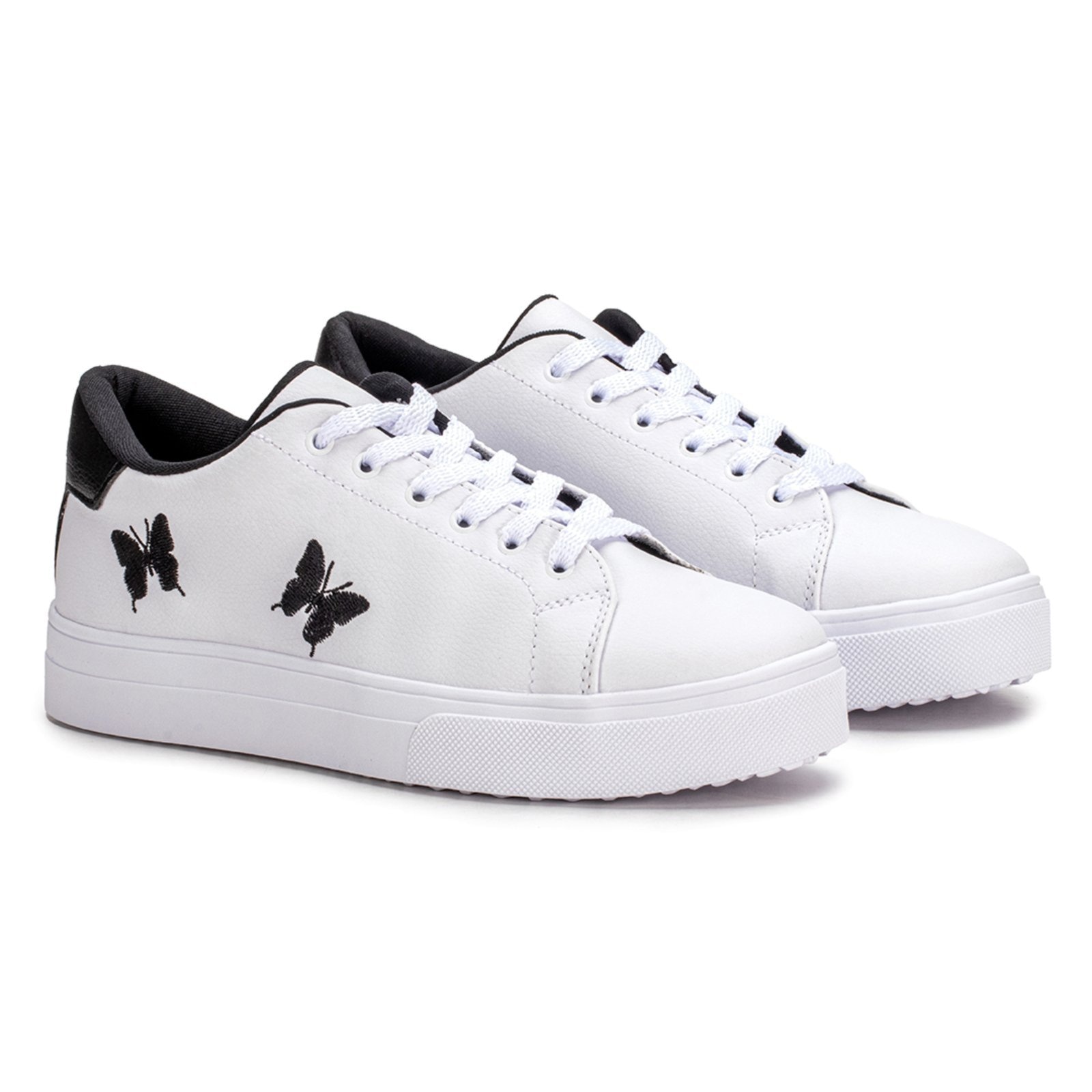 Imagem principal Tenis Feminino Casual Branco Borboleta Confortável Estilo Shoes preto