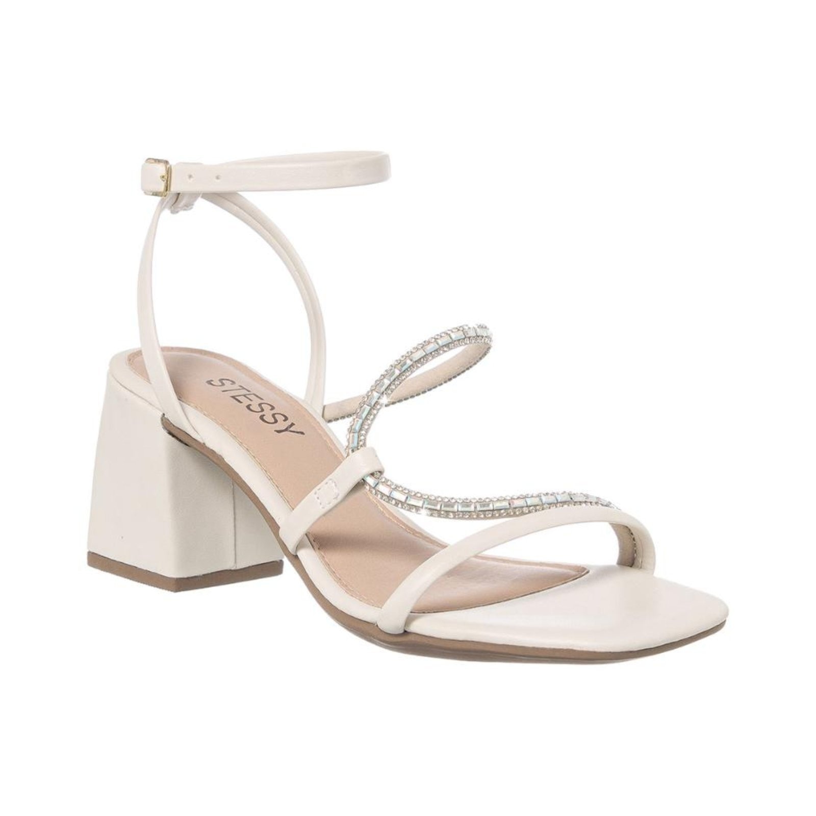 Imagem principal Sandália Feminina Festa Original Strass Elegante Salto Baixo Off White Stessy Shoes off-white white