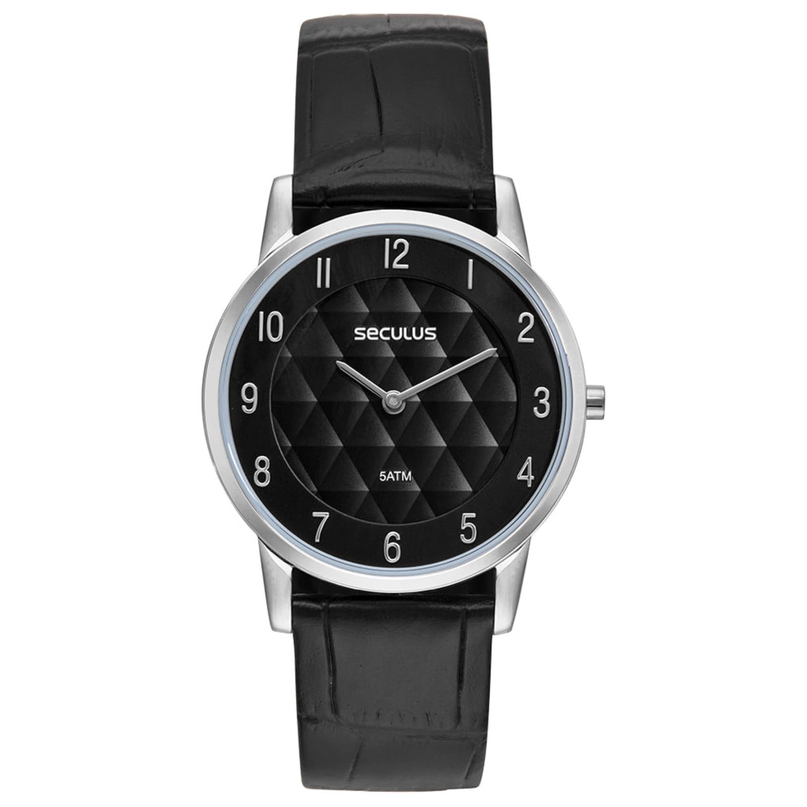 Imagem principal Relógio Masculino Slim Couro Croco Prata Seculus preto