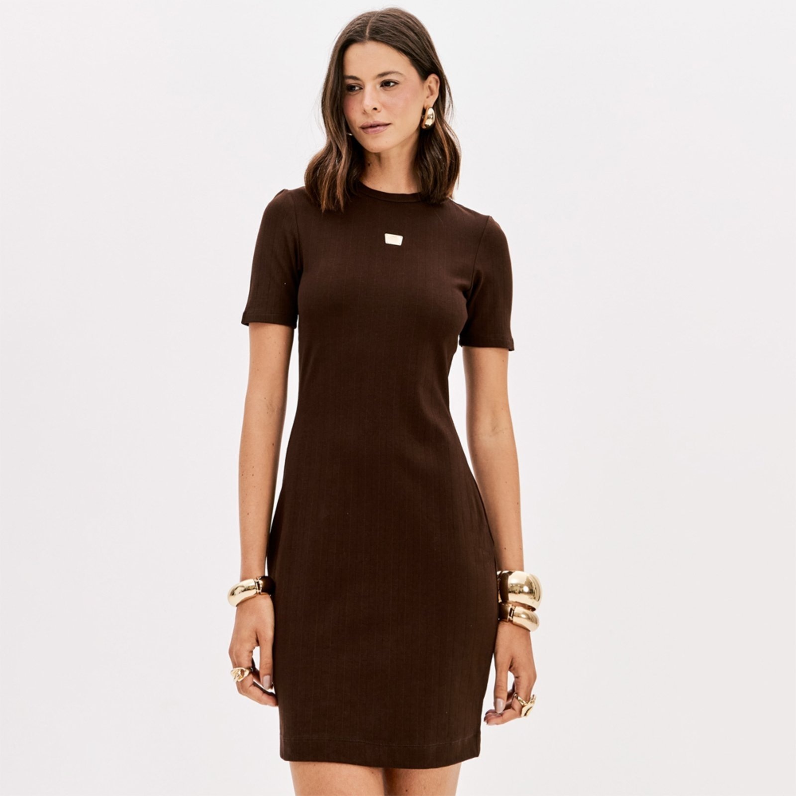 Imagem principal Vestido Curto Lança Perfume Manga Curta Pr26 Feminino Lança Perfume marrom