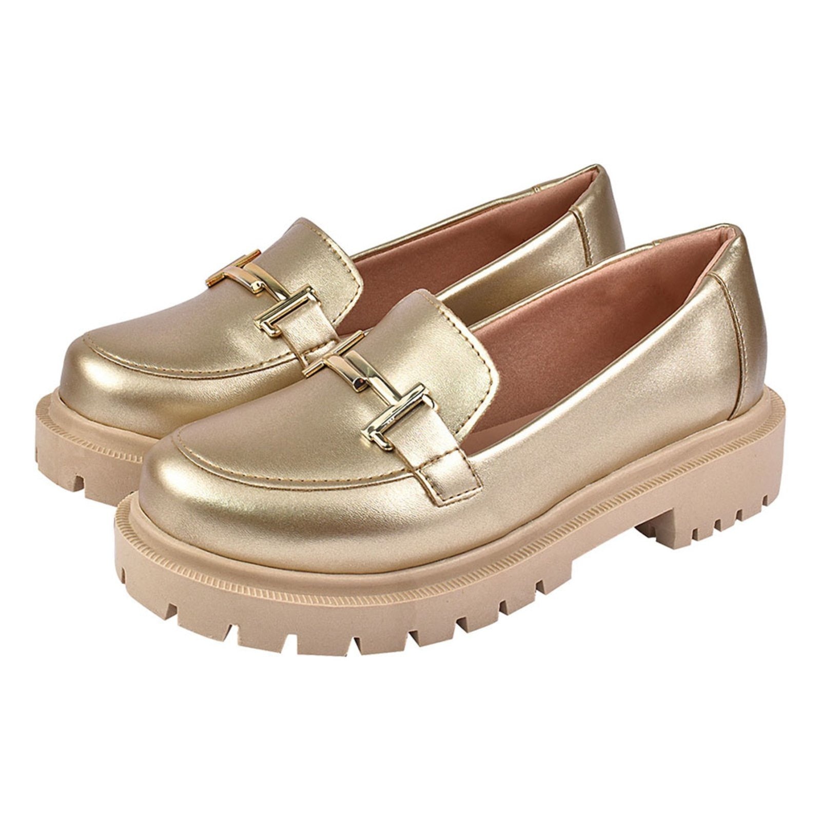Imagem principal Sapato Feminino Mocassim Tratorado Donatella Shoes Bico Redondo Confort Ouro Light Donatella Shoes dourado