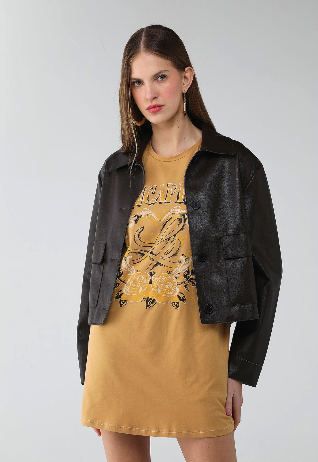 Imagem principal Vestido Feminino Lança Perfume T-Dress Estampa Floral Lettering Mostarda Lança Perfume amarelo