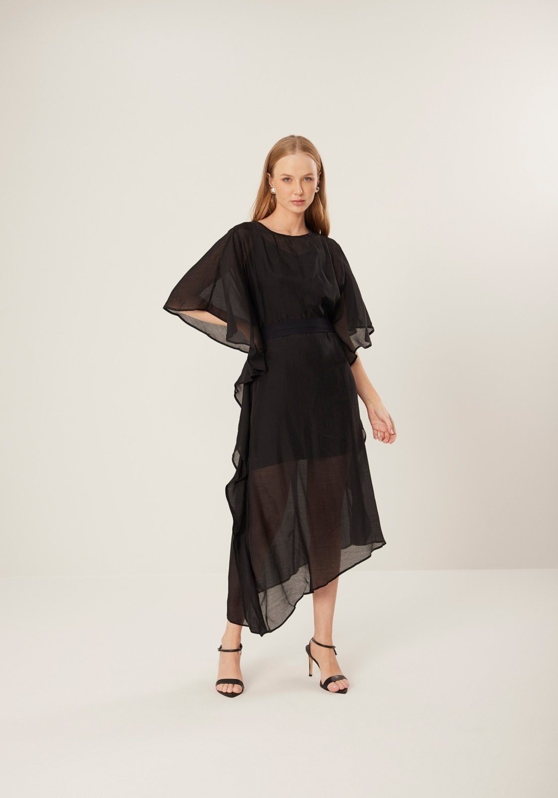 Imagem principal Vestido Lez a Lez Midi Chá Com Mangas Amplas E Transparência Lez a Lez preto