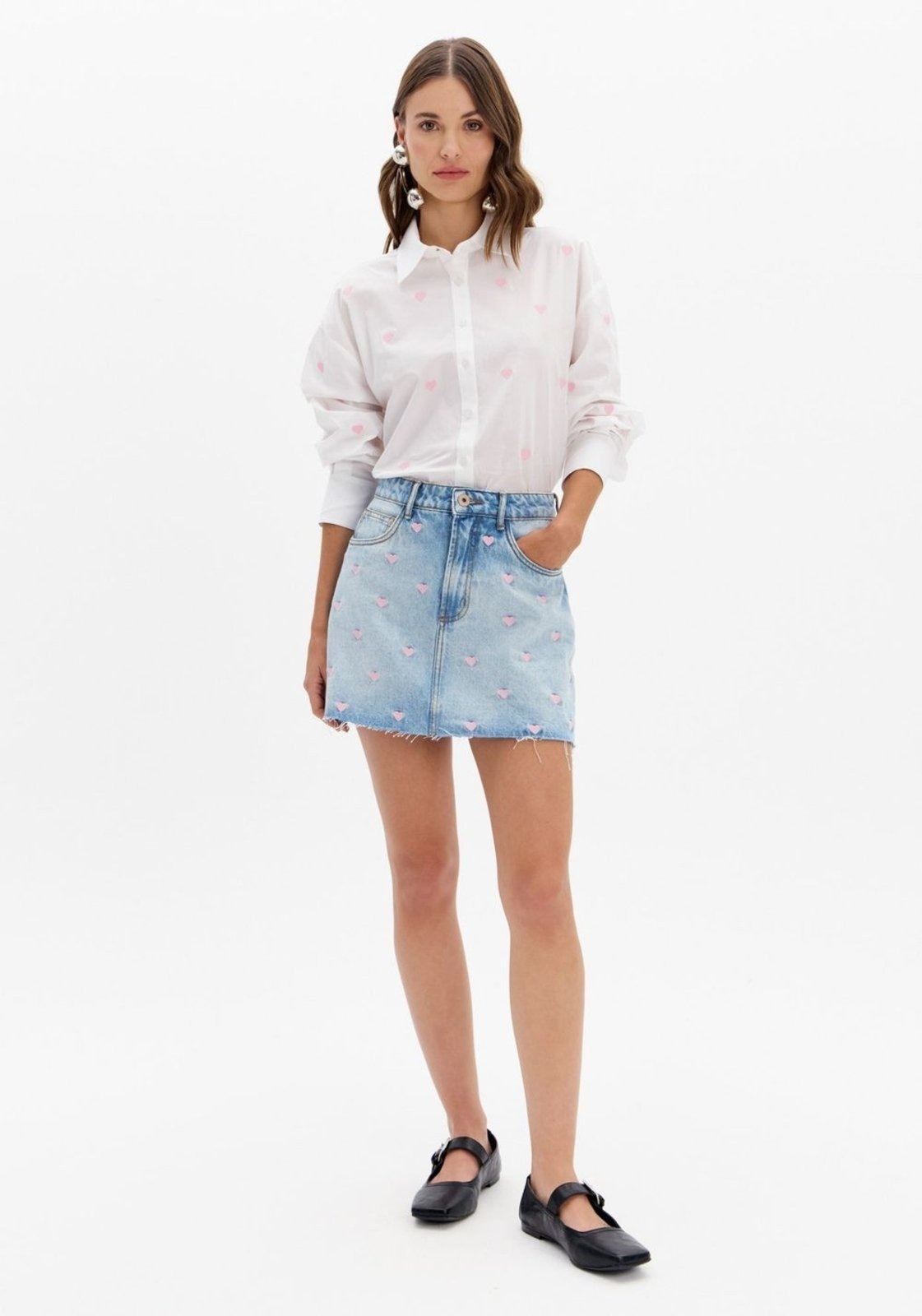 Imagem principal Saia Jeans Curta Com Corações My Favorite Things azul