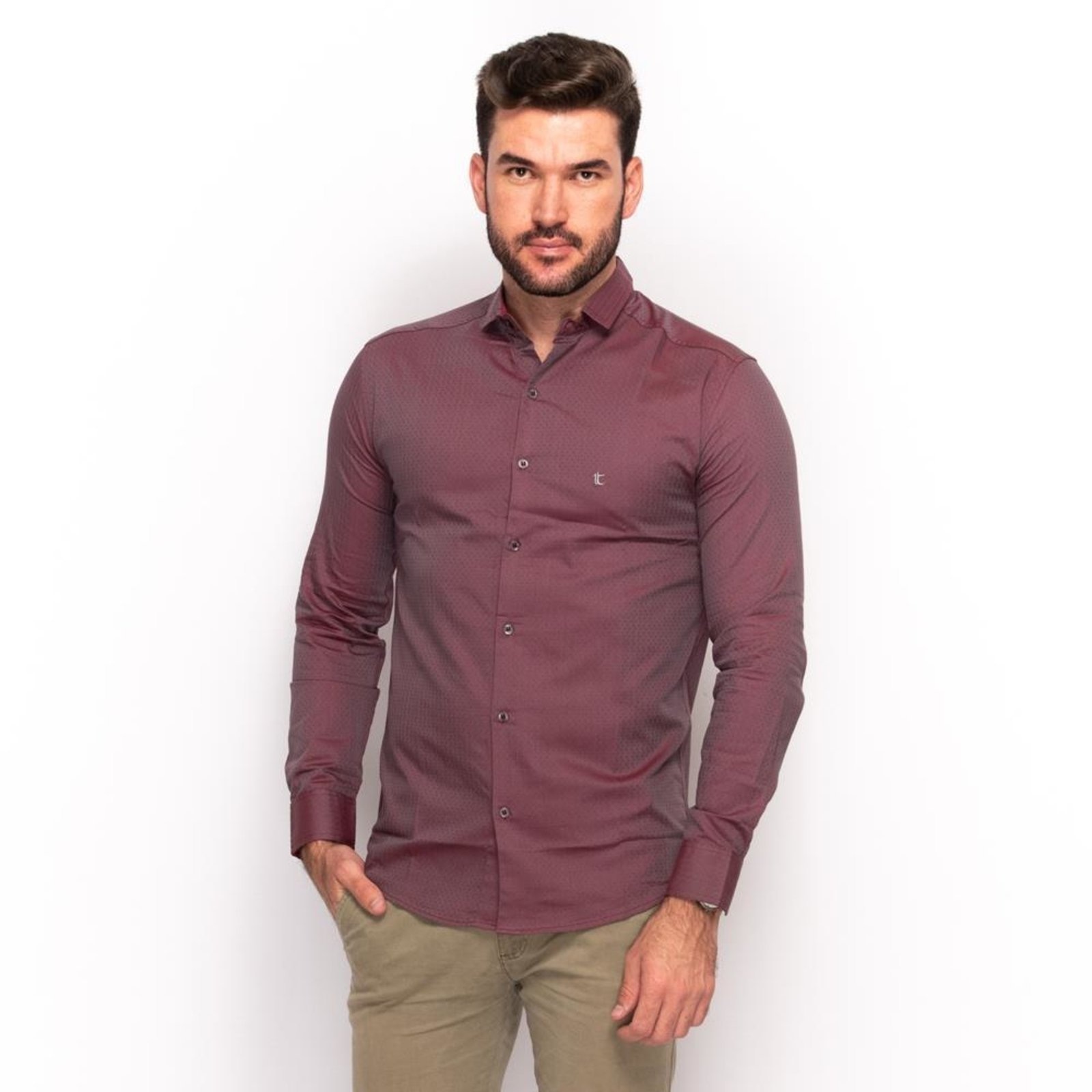 Imagem principal Camisa Social Teodoro Masculina Festa Lisa Slim Conforto G TEODORO CAMISARIA bordô