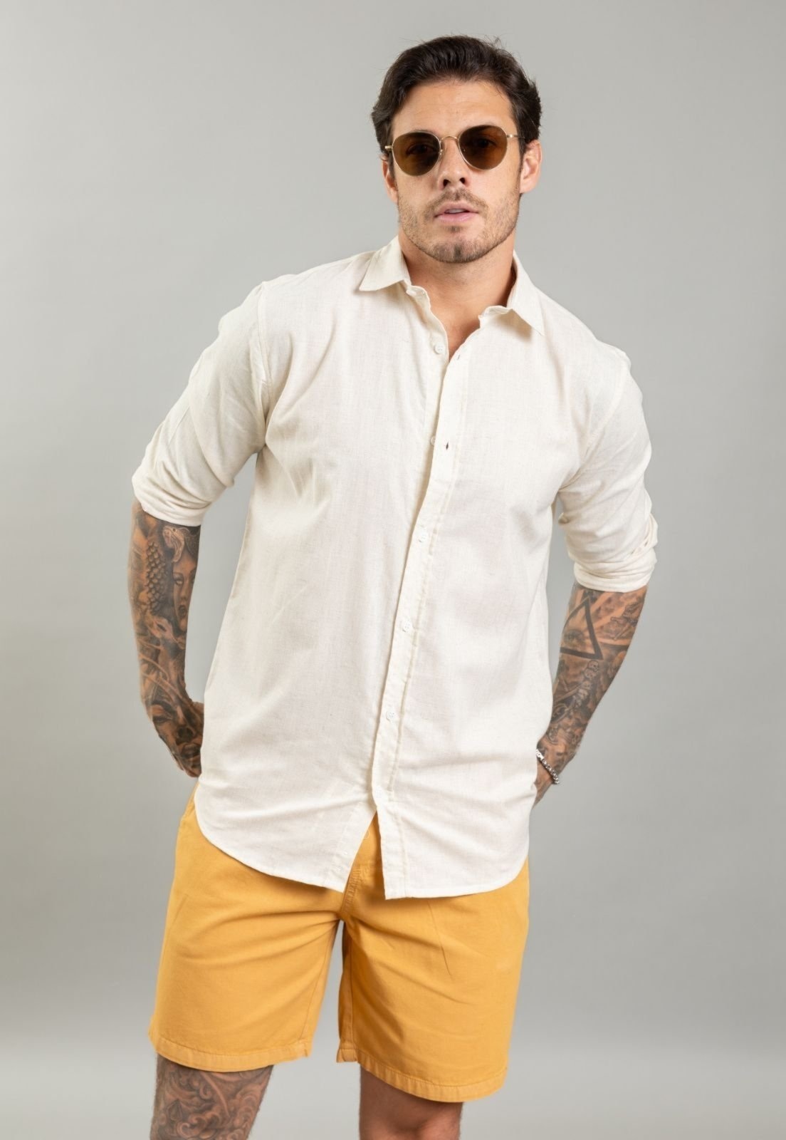Imagem principal Camisa Social Masculina Slim Manga Longa em Linho Dialogo Dialogo Jeans off-white