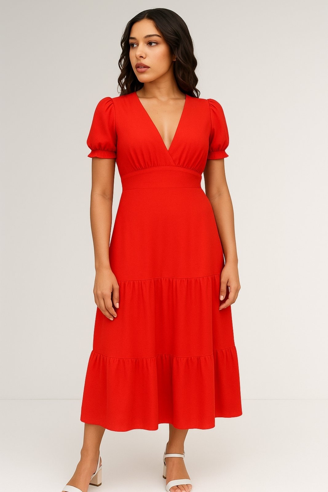 Imagem principal Vestido Longo D Bell Outlet Fashion Manga Bufante Vermelha D BELL OUTLET FASHION vermelho