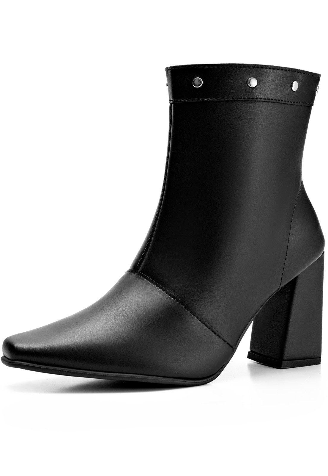 Imagem principal Bota Feminina Lumiss Salto Alto Bloco Cano Baixo Rebite Spike LUMISS preto