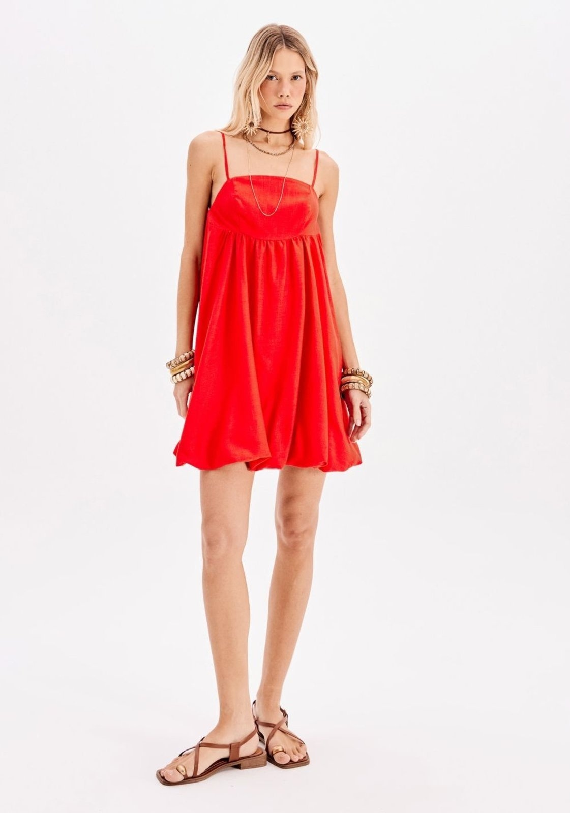 Imagem principal Vestido Curto Balonê Com Linho My Favorite Things vermelho