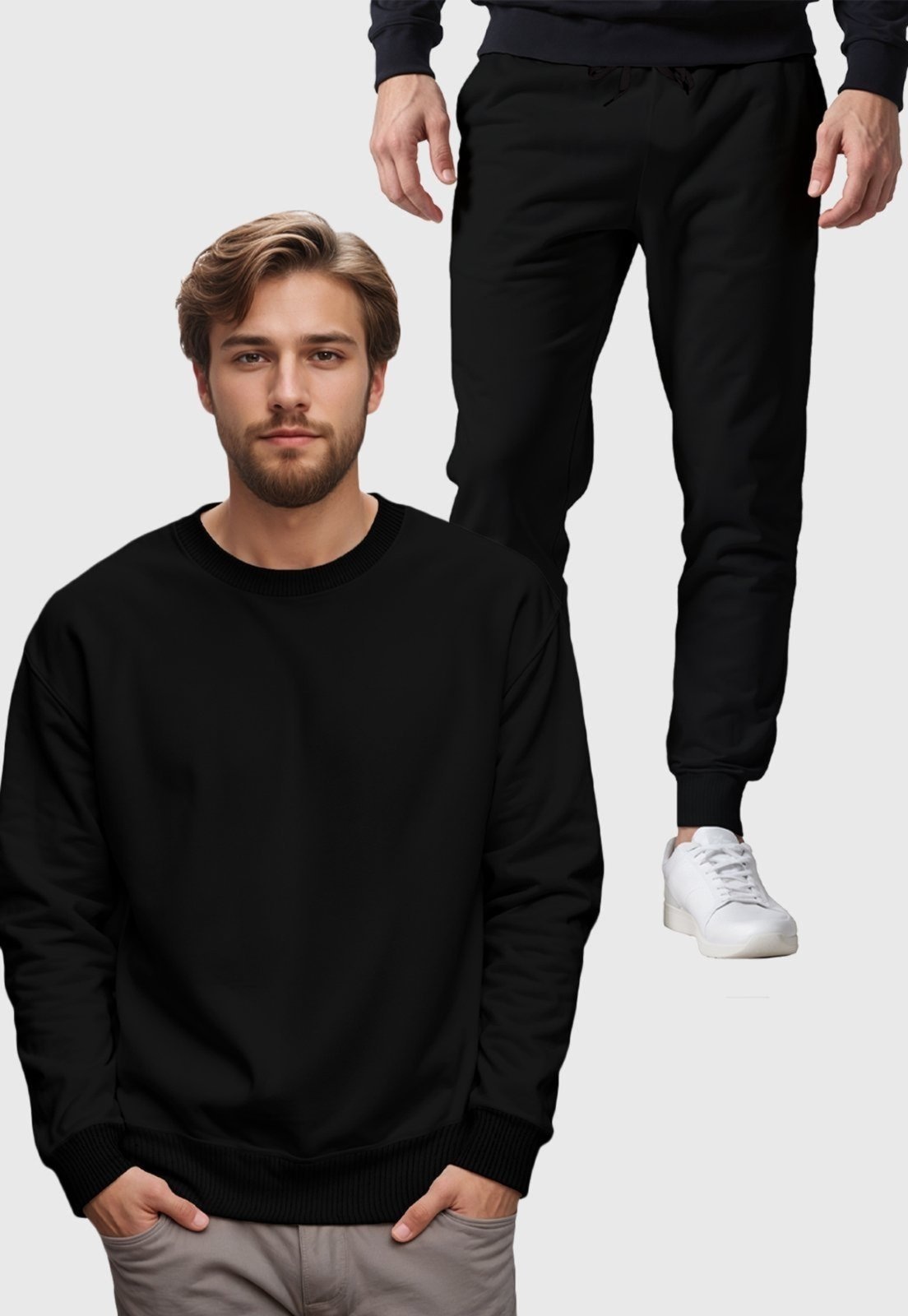 Imagem principal Conjunto Moletom Liso Gola Redonda e Calça Masculina Benellys Benellys preto