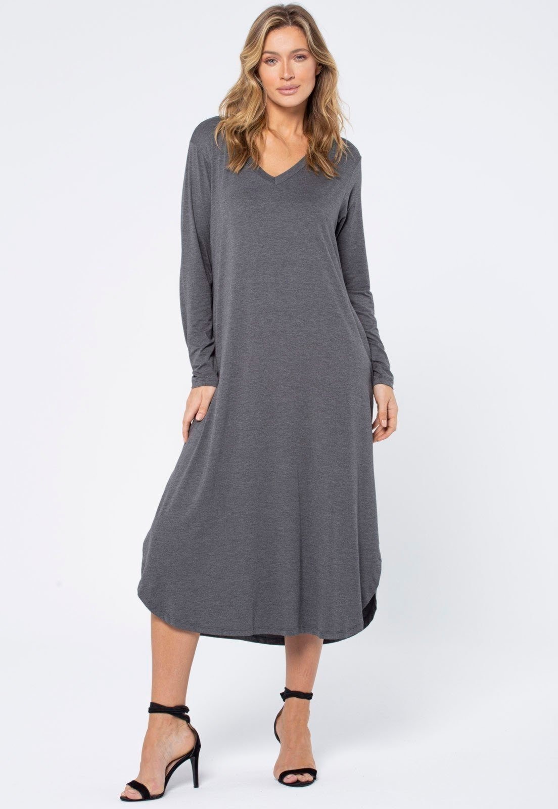 Imagem principal Vestido Midi Amazonia Vital Malha com Bolso Manga Longa Mescla Amazonia Vital cinza