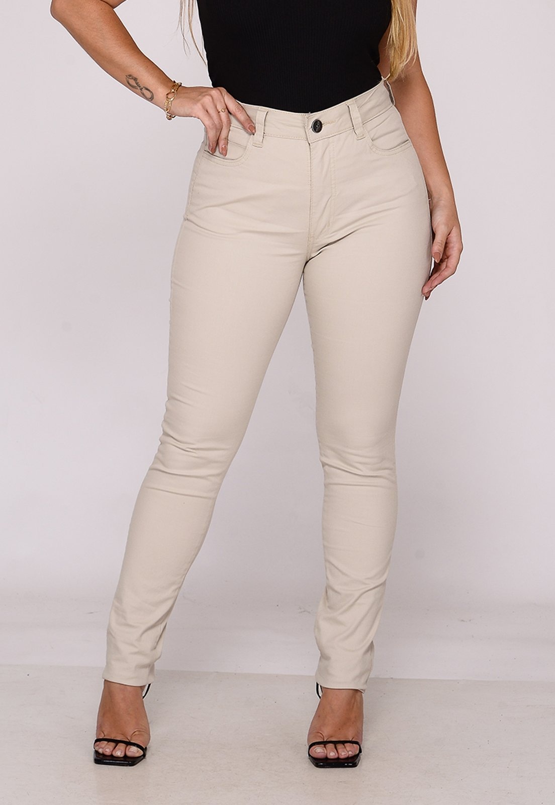 Imagem principal Calça Sarja Feminina Macaw Skinny Conforto Elastano Cintura Alta Macaw bege