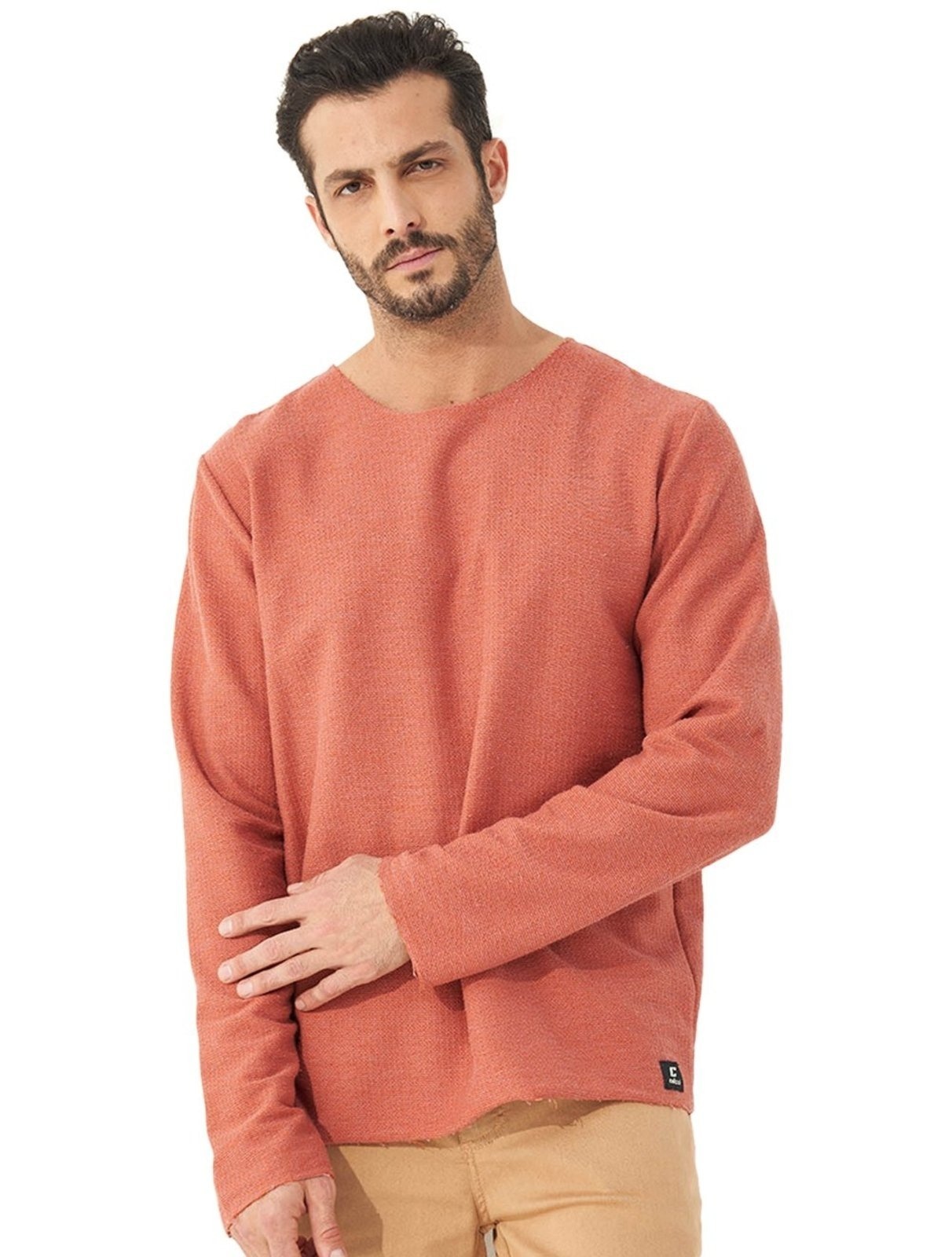 Imagem principal Moletom Colcci Masculino Crewneck Texture Refile Terracota Mescla Colcci marrom