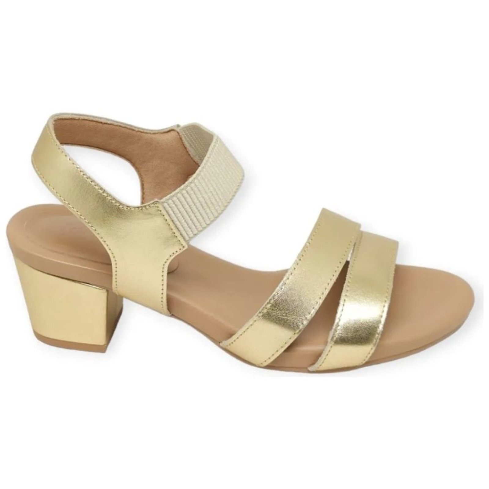 Imagem principal Sandália Feminina Salto Bloco Couro Ouro Light Usaflex Y8209 Usaflex dourado