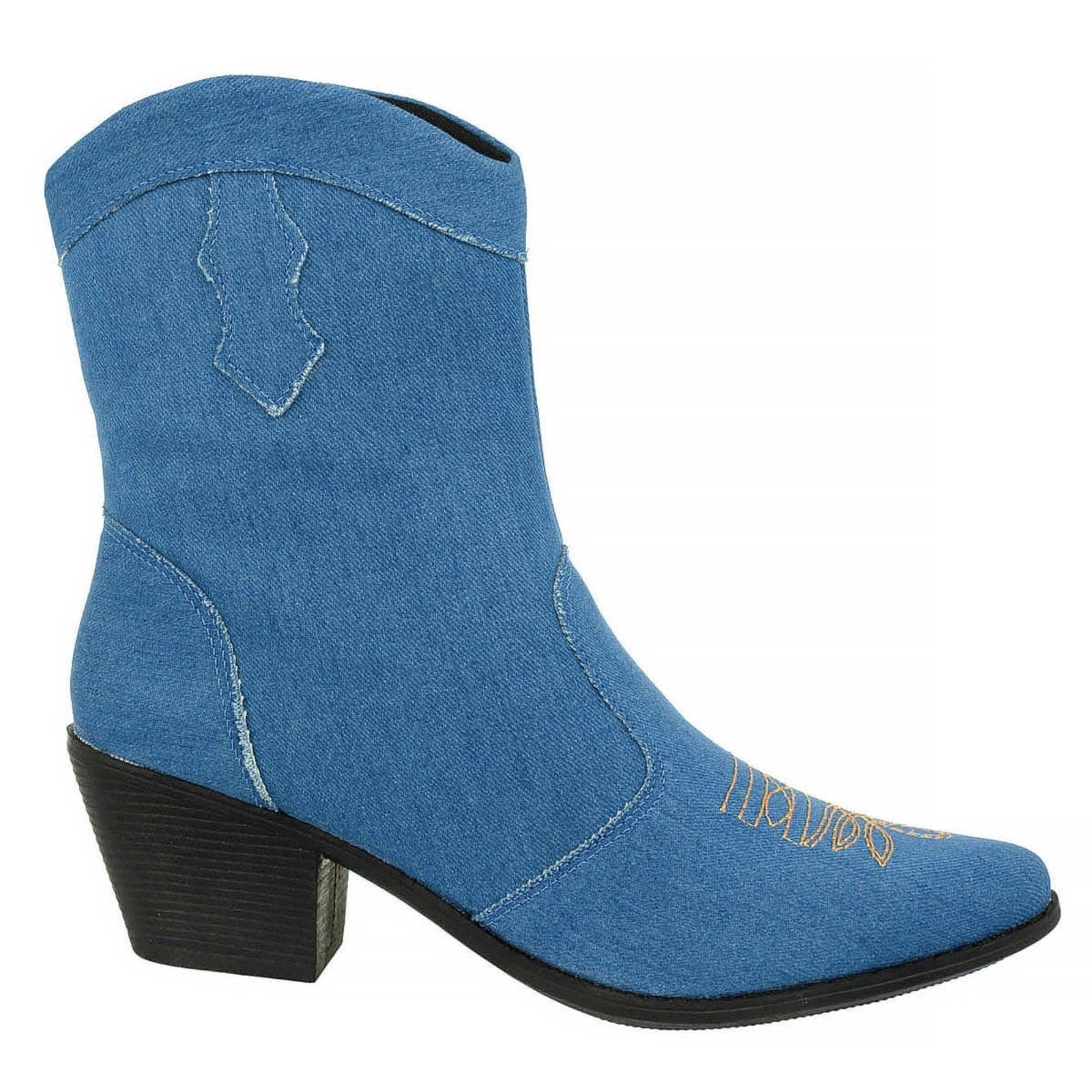 Imagem principal Bota Texana Feminina Cano Curto Salto Baixo Grosso Confortável Via Angel 6901. Claro VIA ANGEL jeans