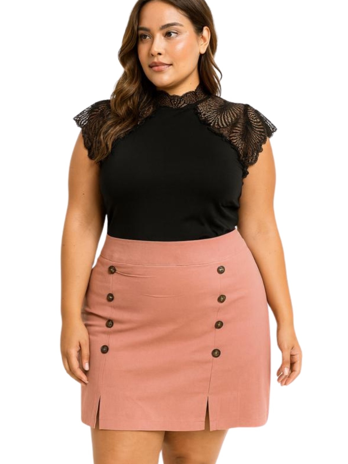 Imagem principal Saia shorts Summer Body plus size em bengaline nobre Frente com botões Rose Summer Body rosa/rosê rose