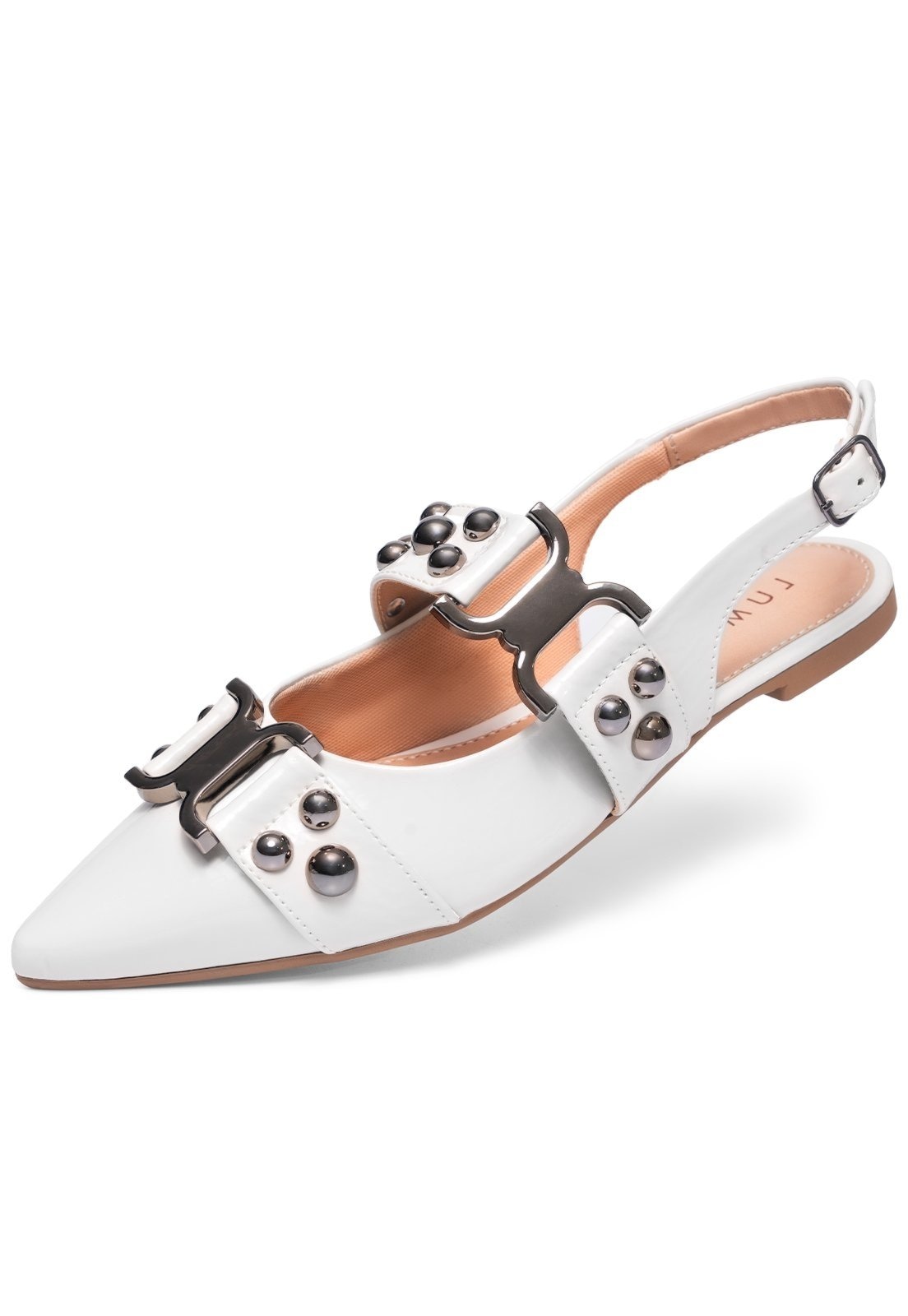 Imagem principal Sapatilha Slingback Feminina Lumiss Confortável Fivela Rasteira Bico Fino Verniz Off White LUMISS off-white white