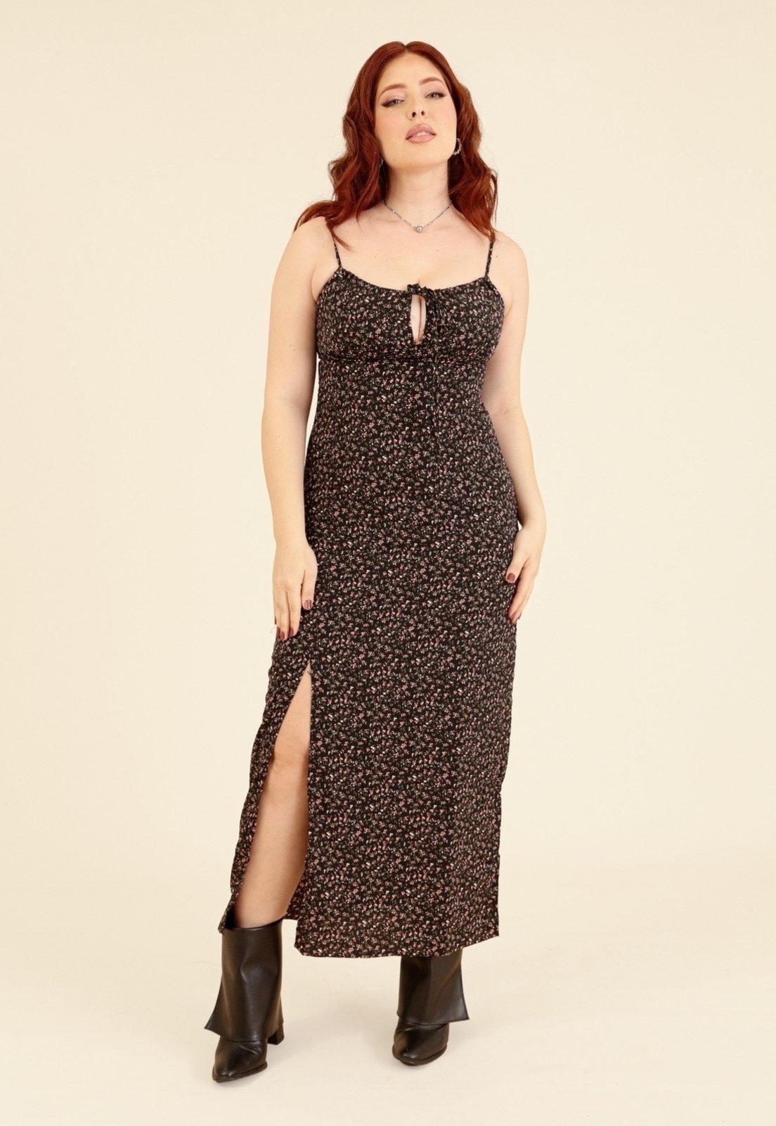 Imagem principal Vestido Pop Me New Midi Crepe Alça Com Estampa Liberty Pop Me preto