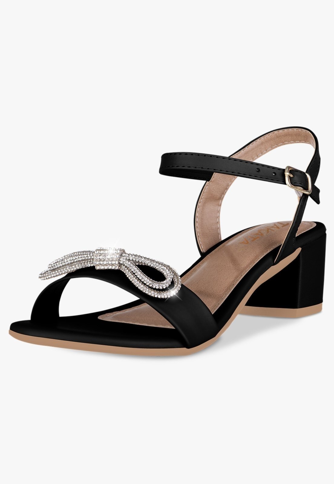 Imagem principal Sandália Feminina Salto Baixo Bloco Casual Confortável Laço Brilho Strass TAKATA BY RAFAEL TAKATA preto