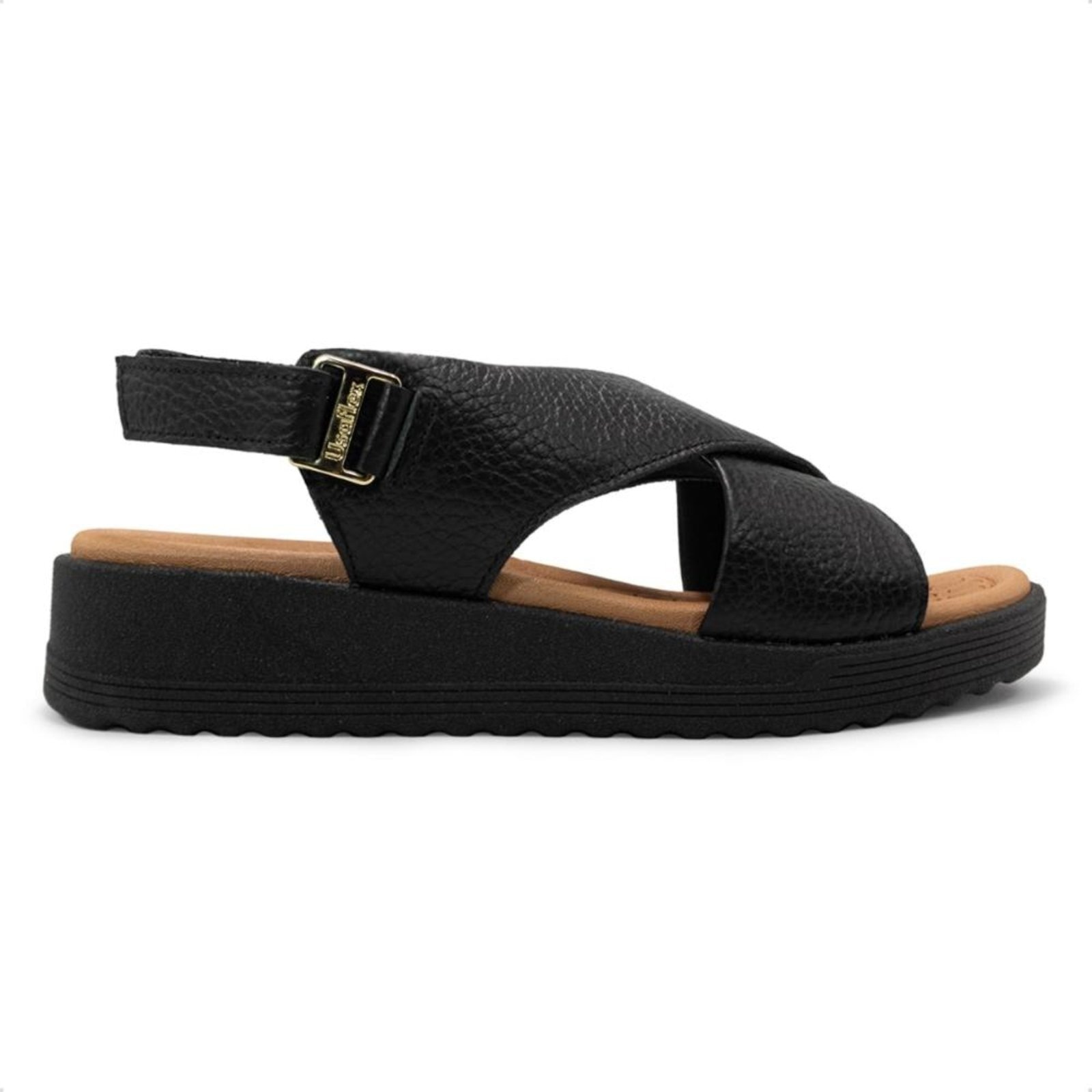 Imagem principal Sandália Usaflex Feminina Couro Salto Anabela Ajuste Fecho-Flex Casual MA10005 Usaflex preto